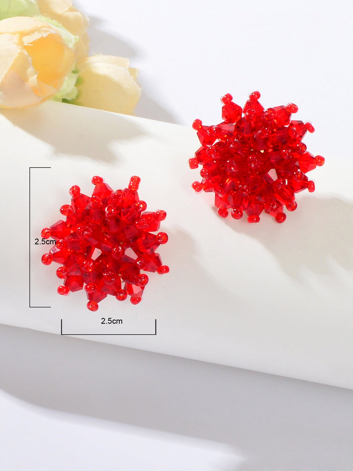 Handmade Red Glass Seed Beads Braided Flower Stud Earrings Ideal Holiday Jewerly-2