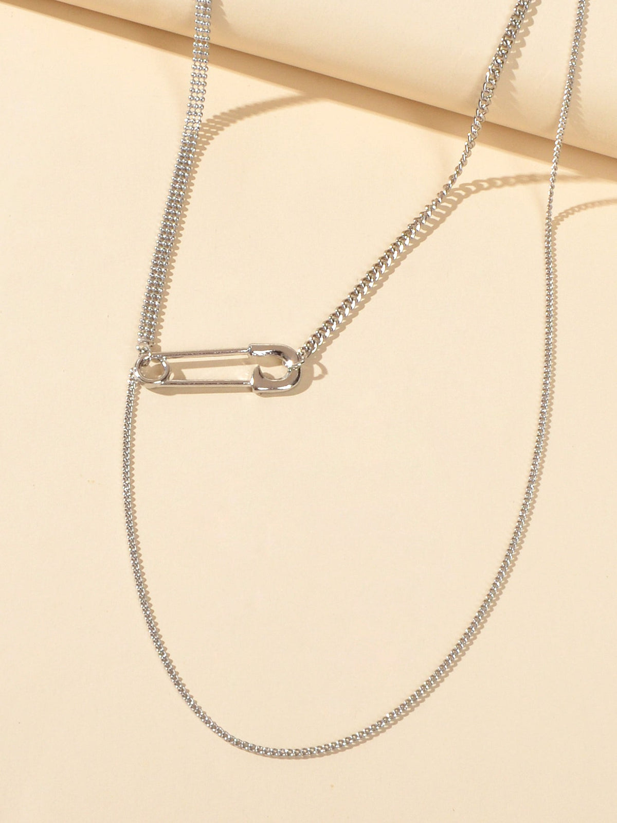 Designer Stylish Accessory Multiple Multi-layer Silver Chain Pin Charm Necklace-2