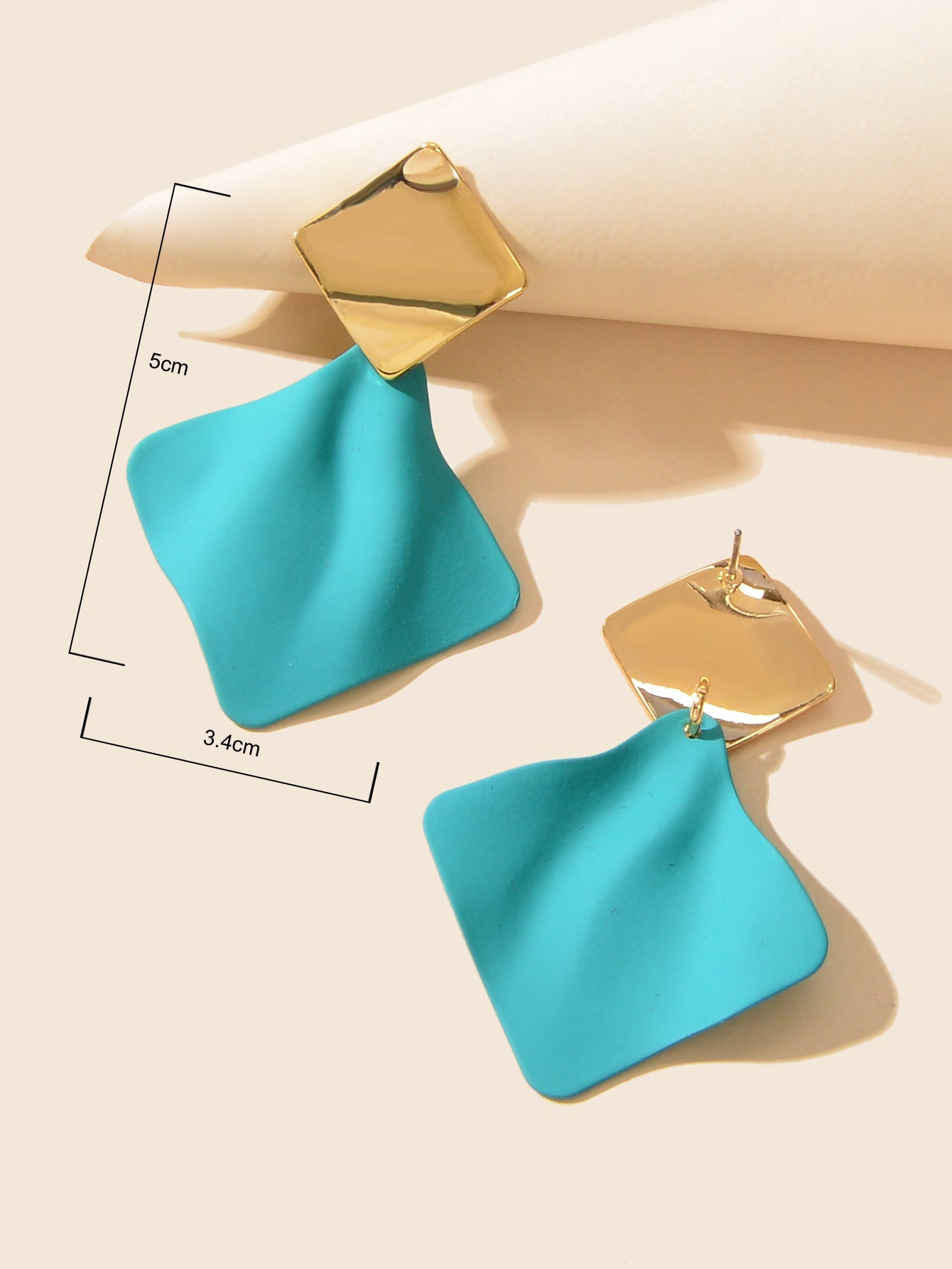 Retro Style Blue Enamel Geometric Square Hypoallergenic Pierced Party Earrings-3