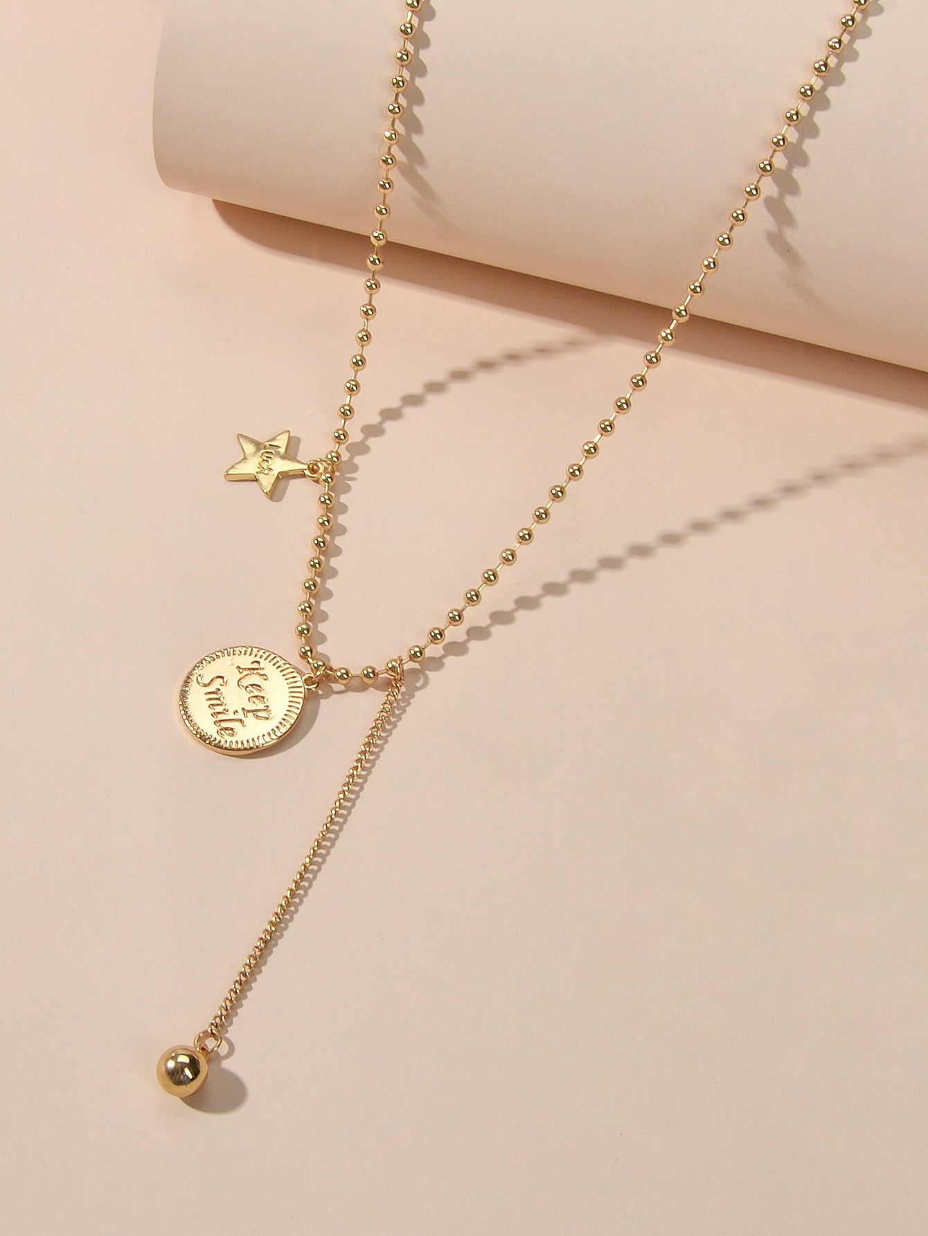 Dainty Party Jewellery Gold Popcorn Chain Luck Letter Star Round Charm Necklace-3