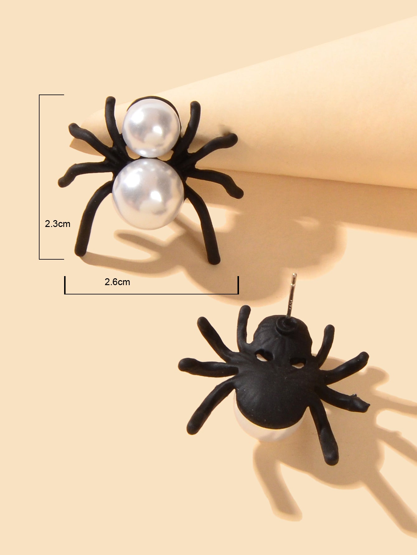 Faux Pearl Black Spider Stud Earrings Girls Costume Party Exaggeration Accessory-3