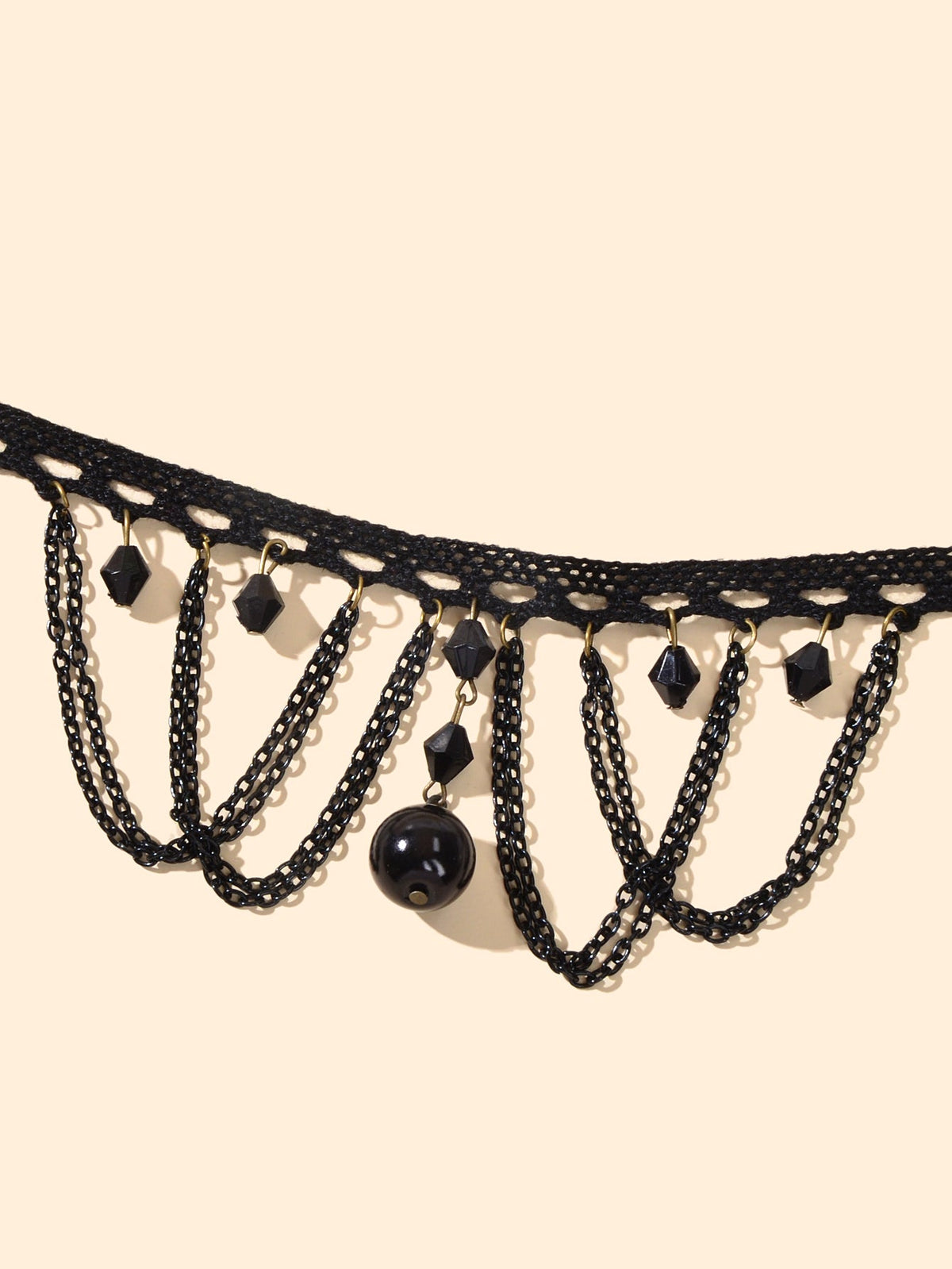 Halloween Retro Necklace Black Bead Charm Lace Neck Tassel Chain Collar Choker-3