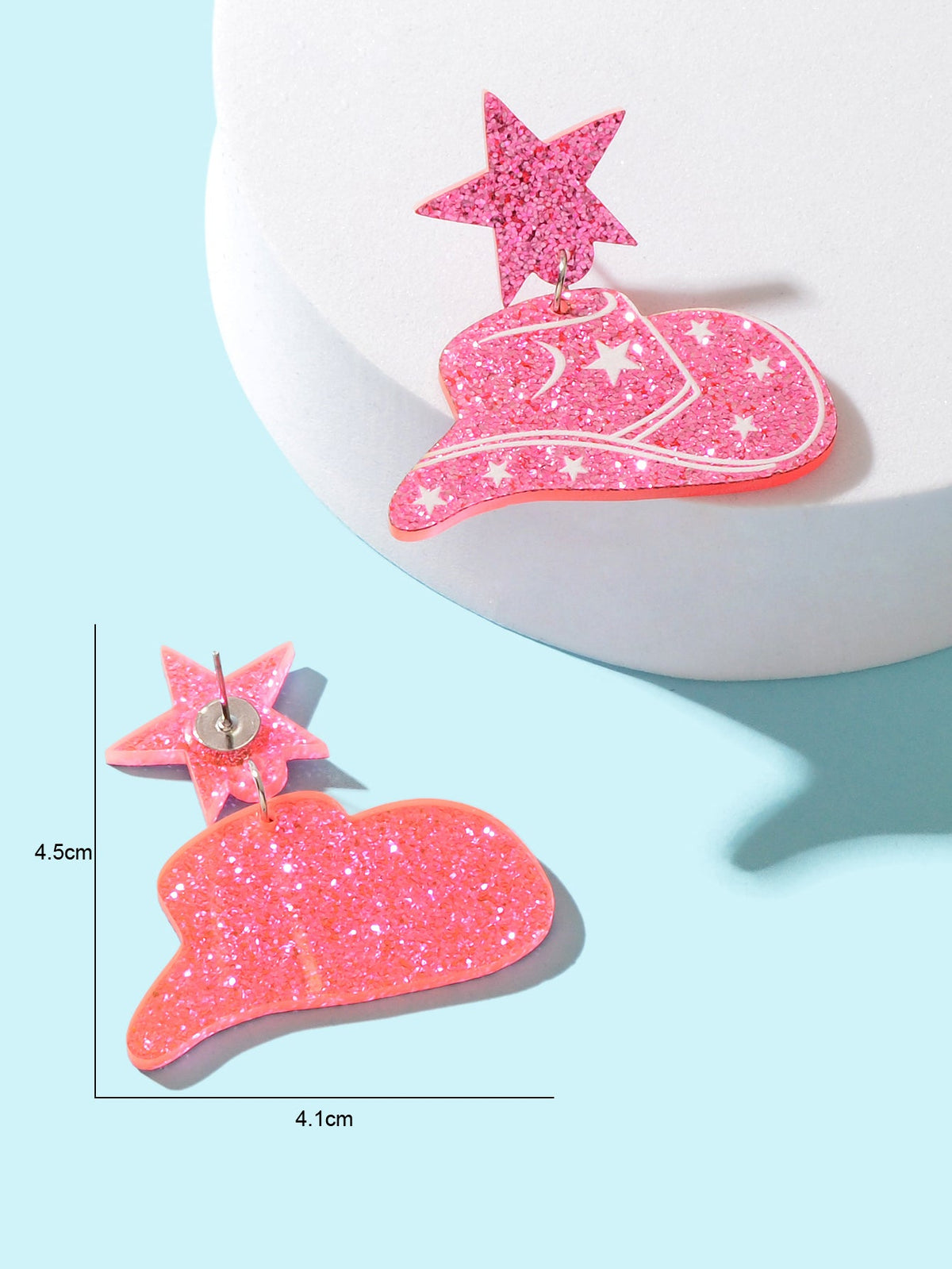 Sparkling Y2k Style Pink Acrylic Cowboy Hat Star Earrings Women Party Jewellery-3