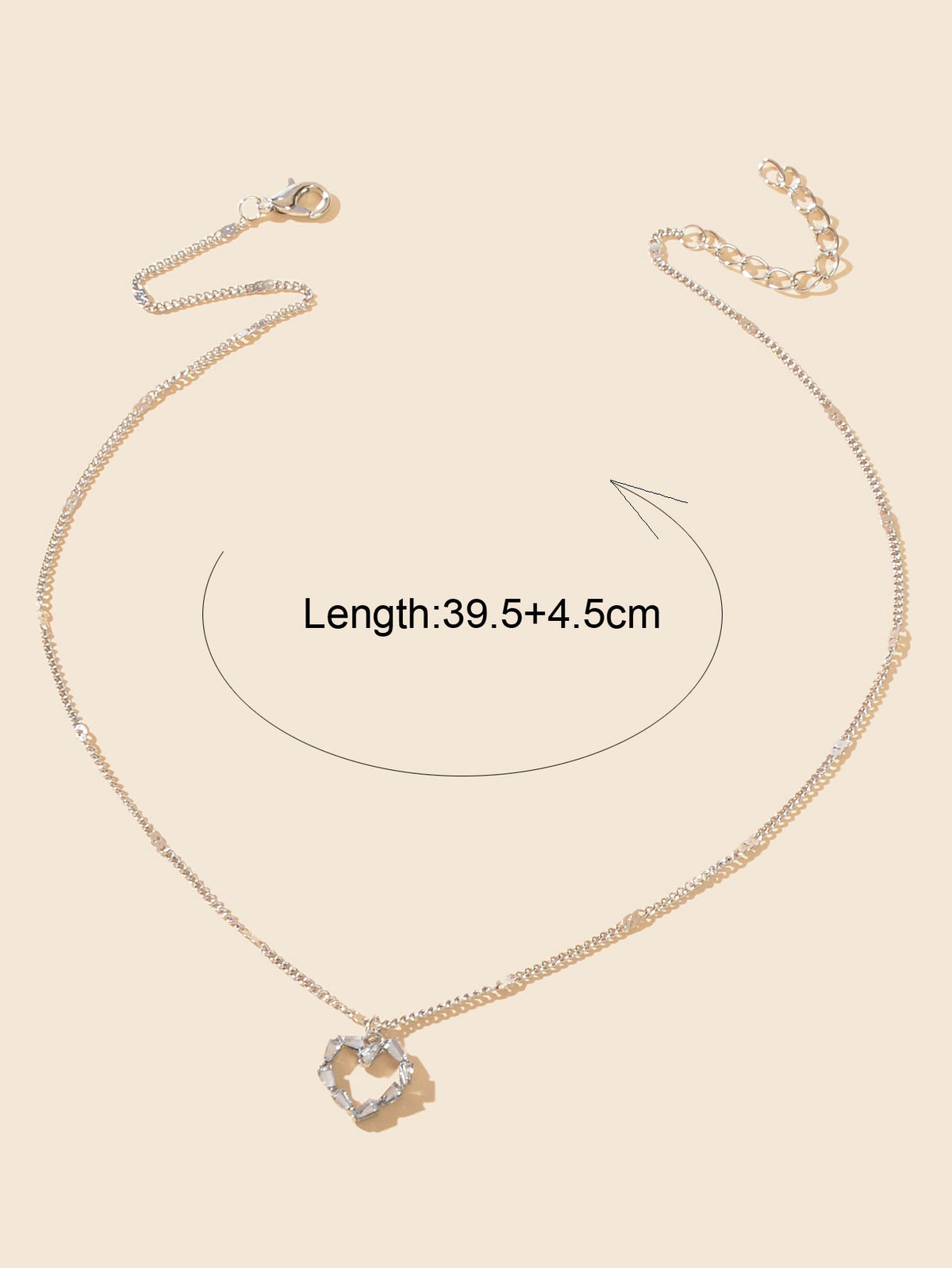 Silver Chain Rhinestone Heart Necklace Delicate Jewelry-3