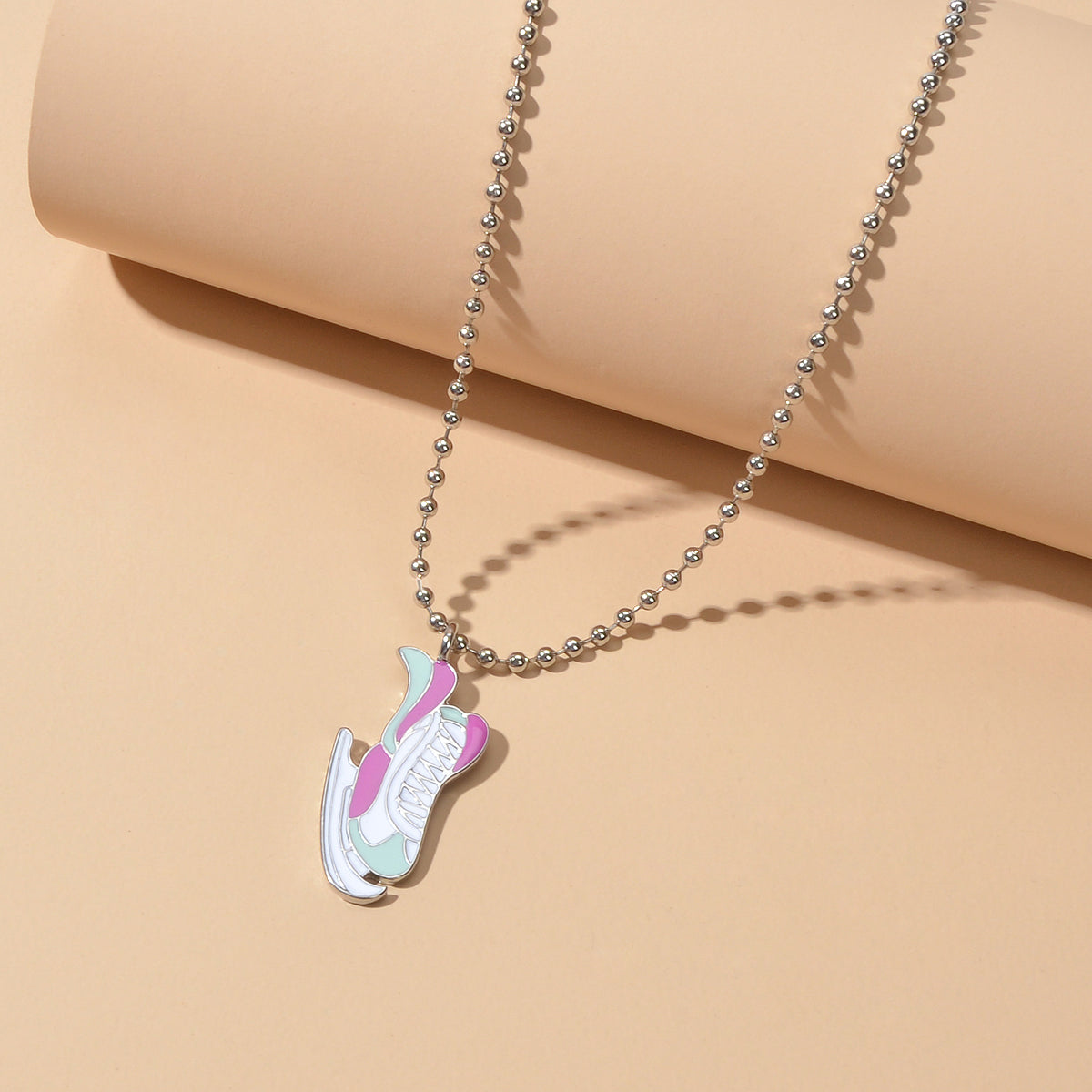 Silver Popcorn chain Colorful Enamel Skates Charm Necklace-3