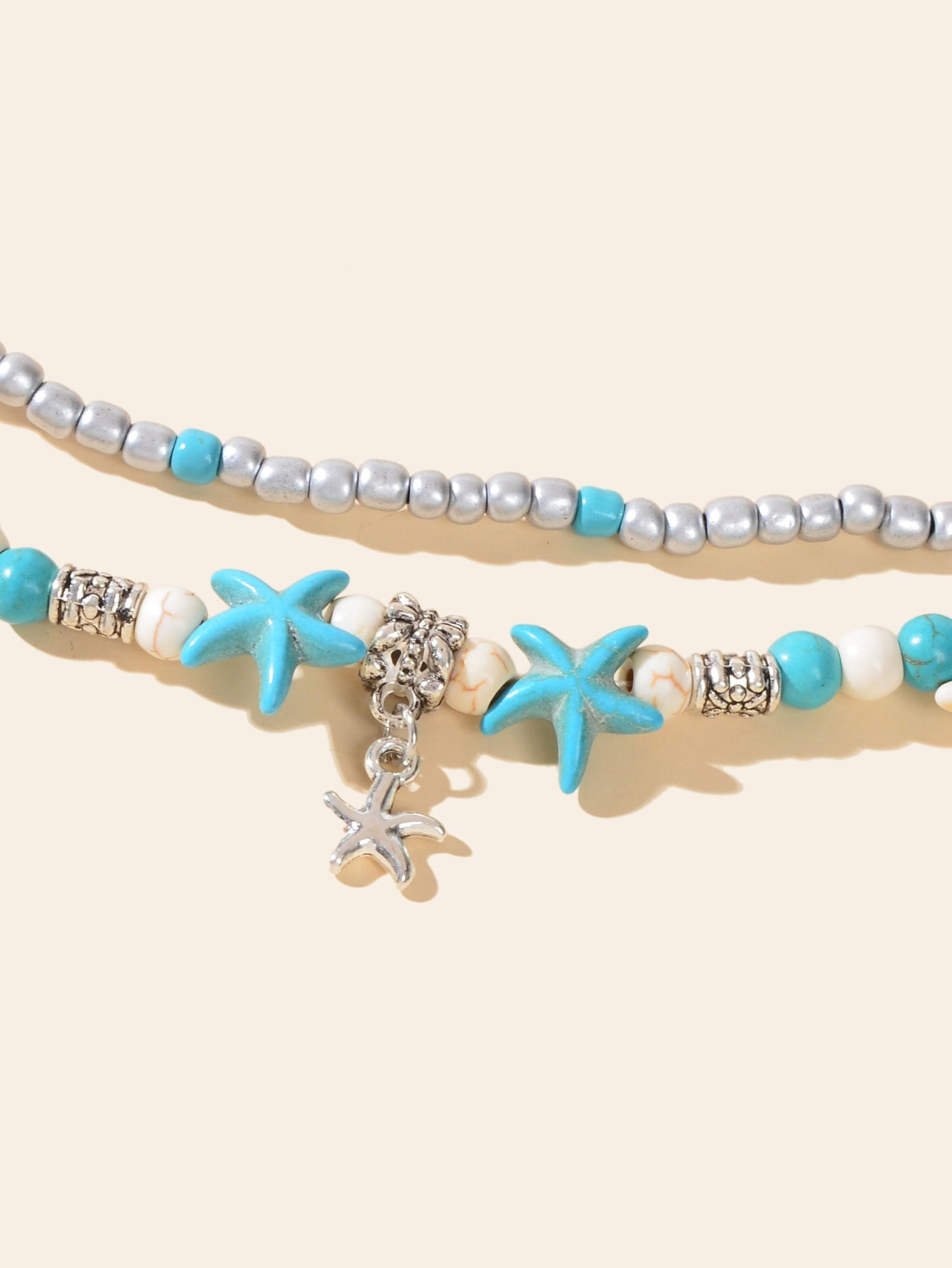 Blue Seed Beads Turquoise Layered Starfish Anklets Bohemian Foot Ankle Jewellery-3