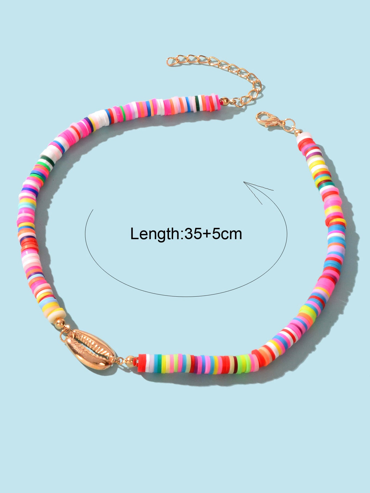 Surfer Choker Polymer Clay Necklace Boho Colourful Vinyl Disc Shell Collar Gift-3