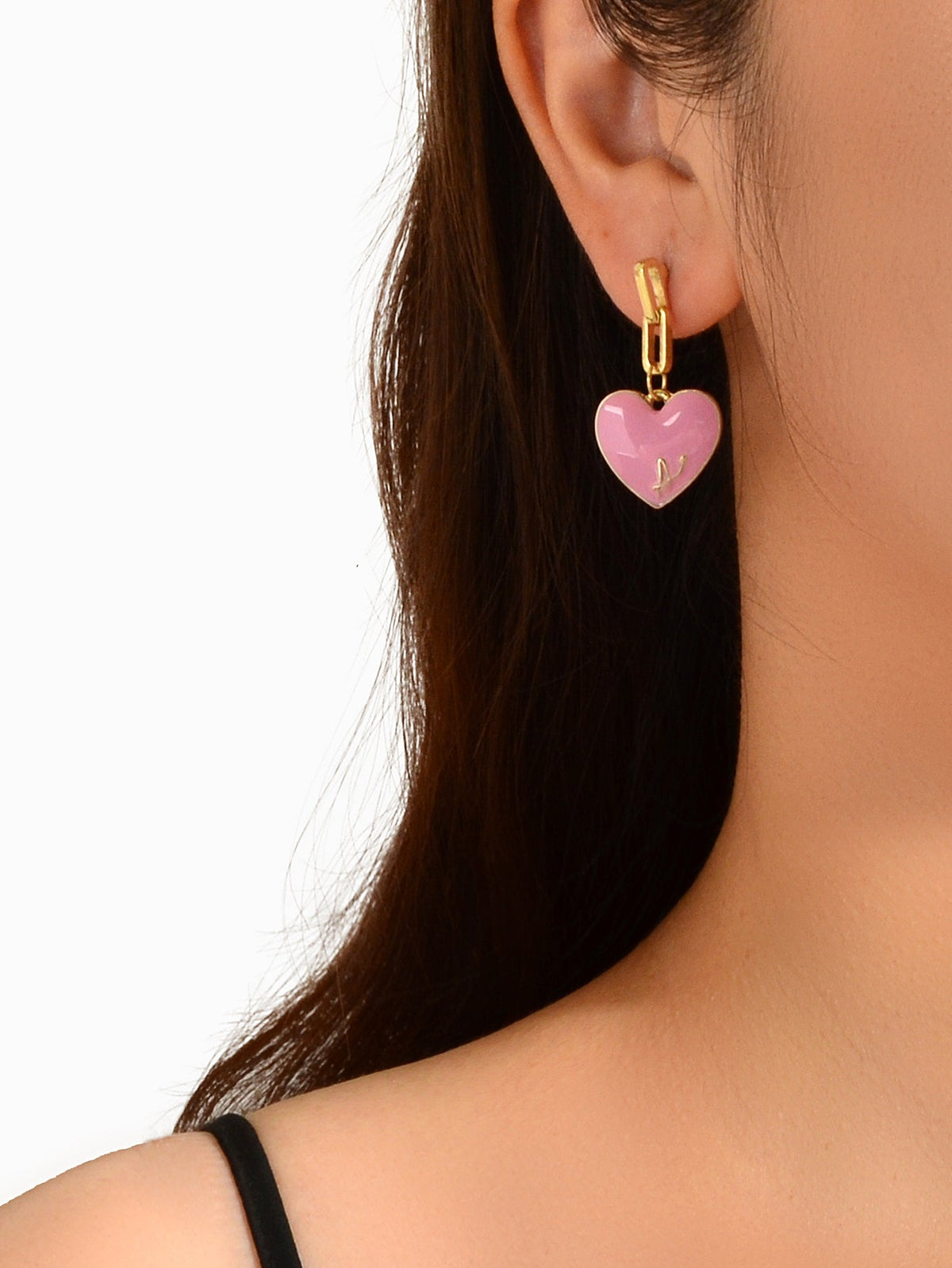 Valentine's Day Jewellery Pearl Cion Charm Pink Enamel Heart Asymmetric Earrings-3