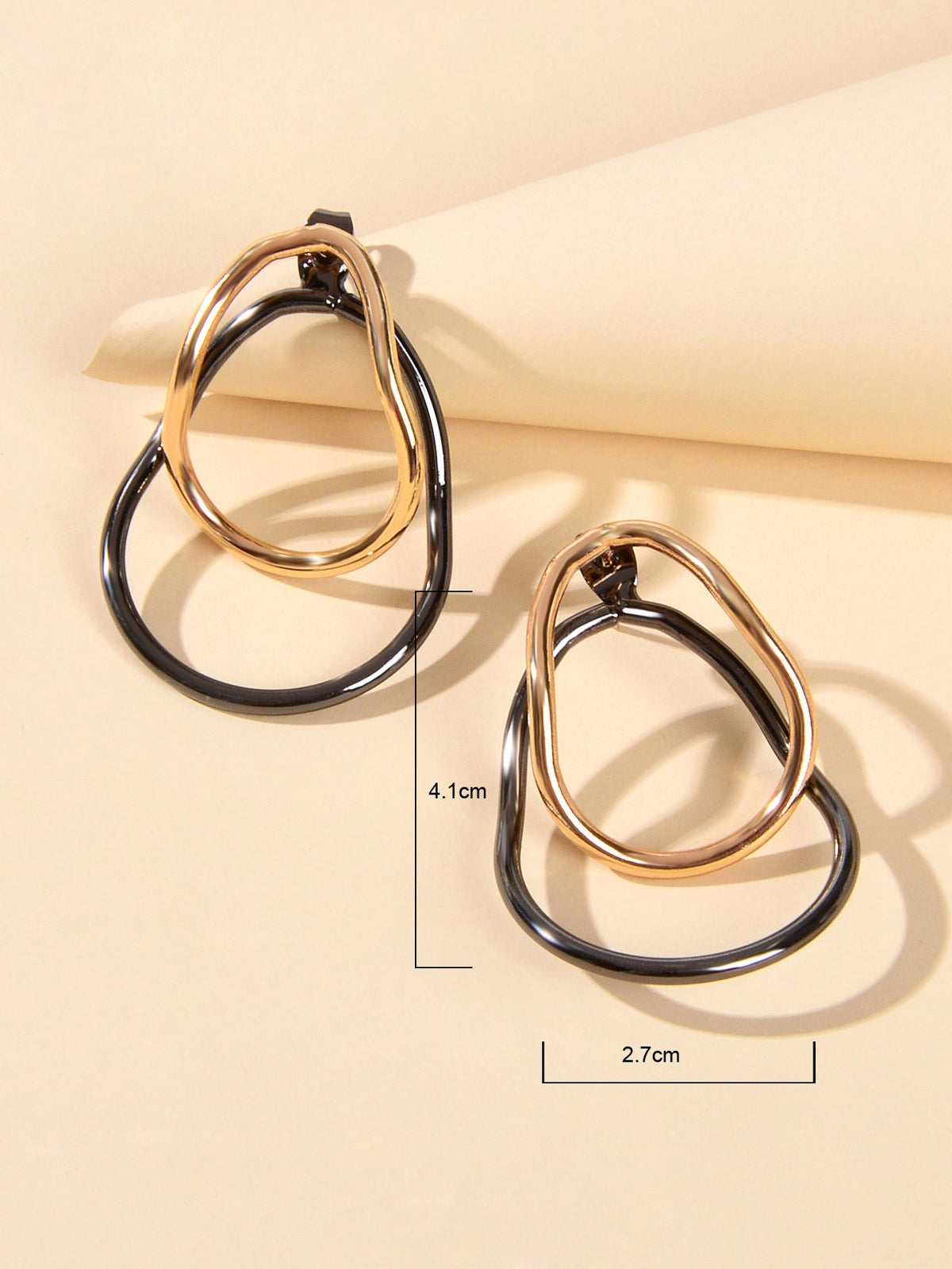 Gold Gunblack Geometric Ear Jacket Front Back Stud Exaggerated Statement Earring-3