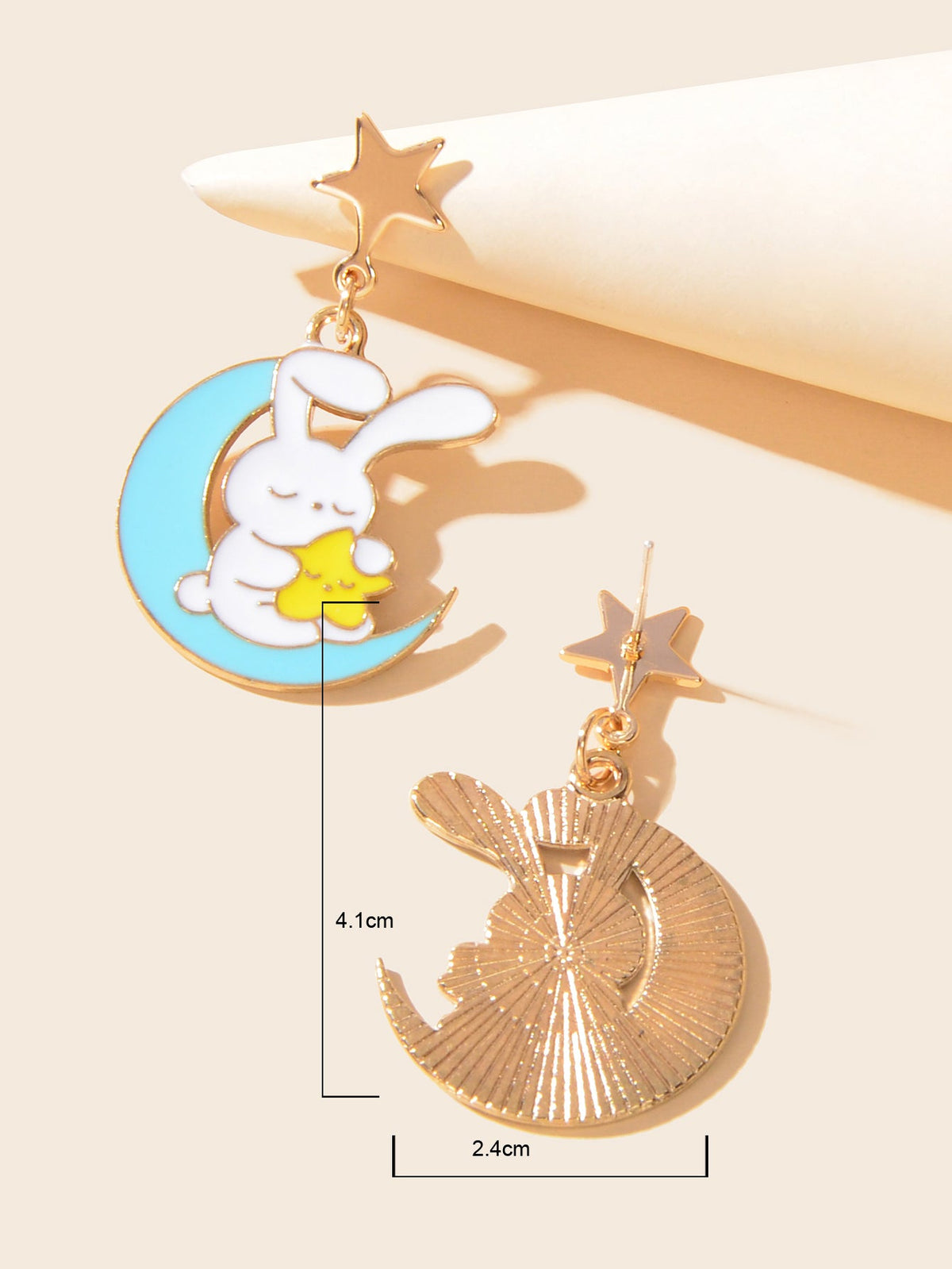 Star Moon Bunny Easter Stud Earrings Dangling Rabbit Ear Jewellery Holiday Gift-3