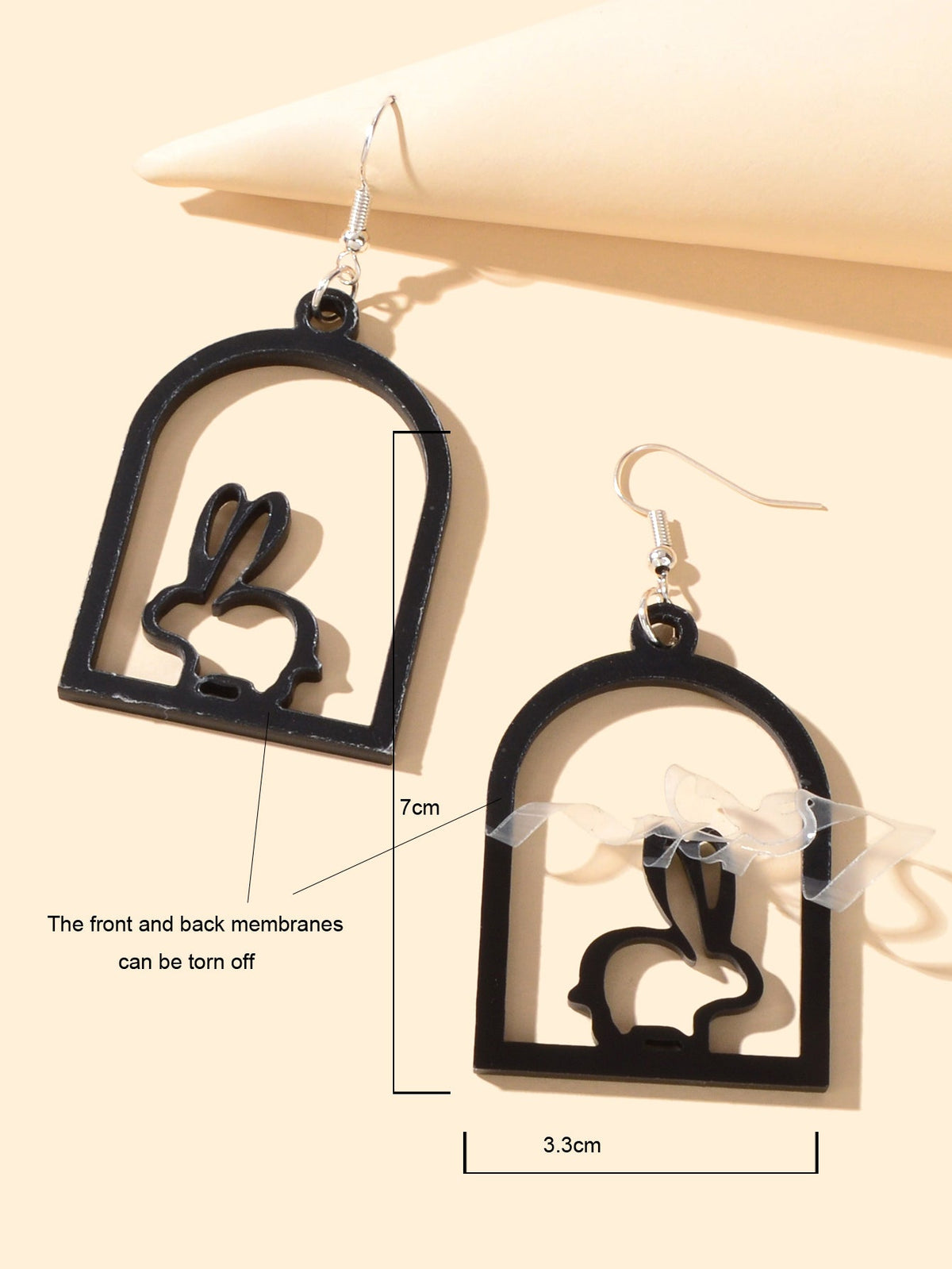 Black Acrylic Cage Easter Rabbit Bunny Dangle Earrings Funny Pet Jewellery Gift-3
