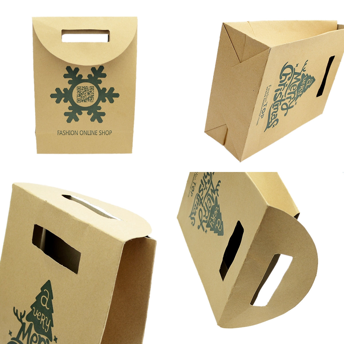 4 pc Merry Christmas Pattern Big Brown Paper Gift Bag Festival Party Favors Bags-4