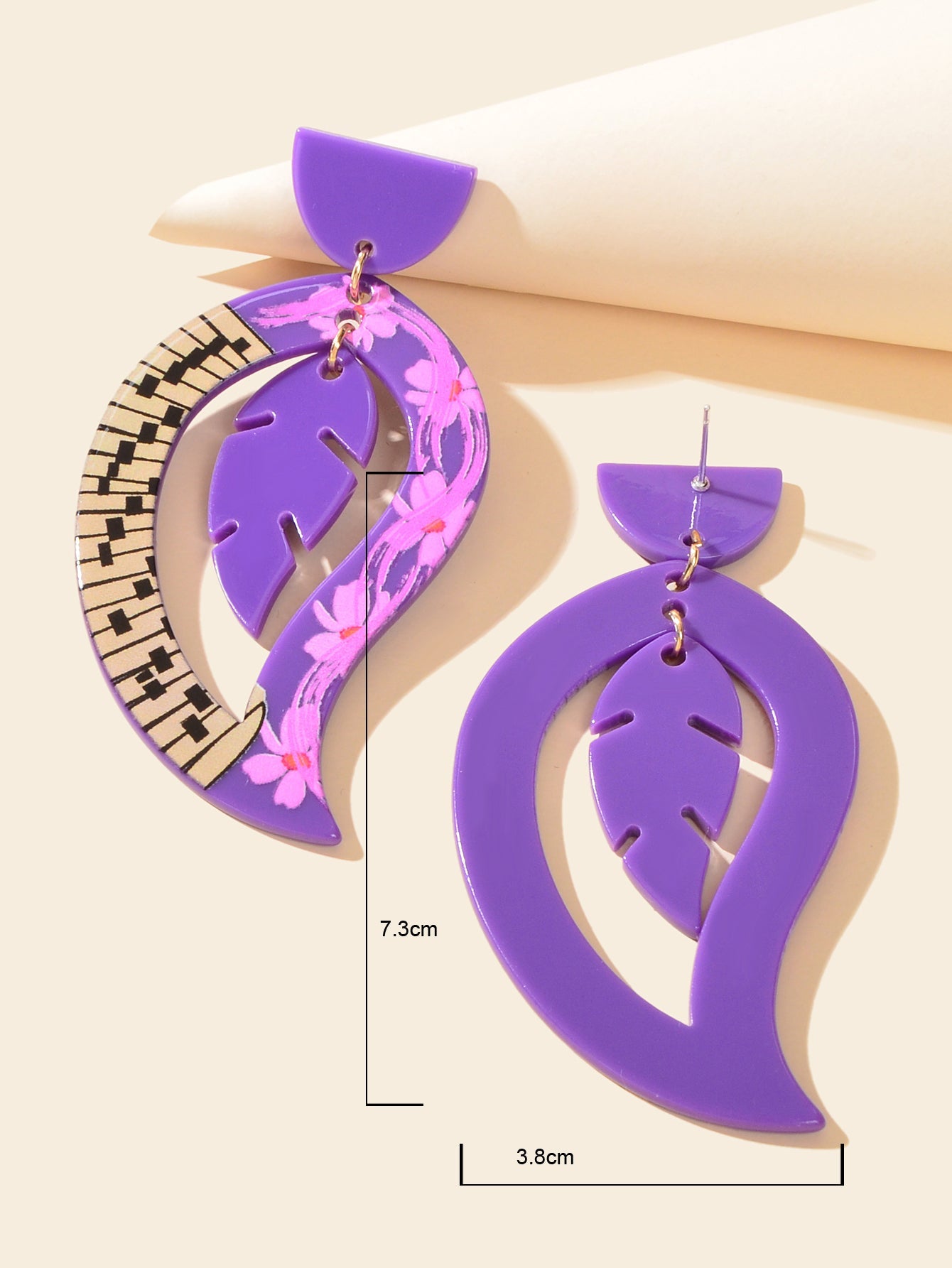 Purple Acrylic Feather Shape Earrings Statement Jewelry Party Costume Accessory-3