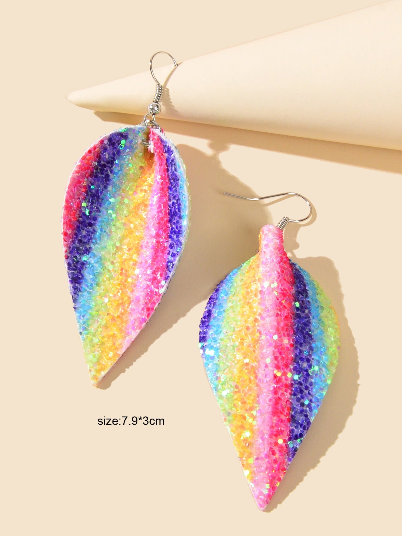 Cute Funny Shining Sequins Multi-colored Pu Leather Water Drop Dangle Earrings-3