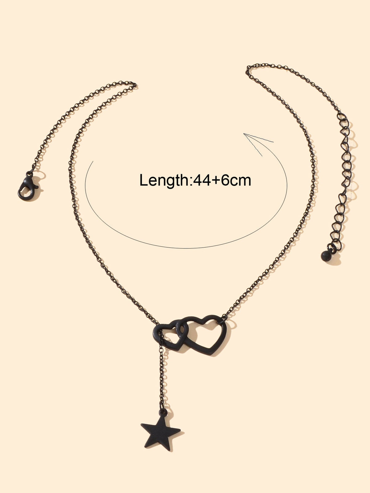 Black Chain Double Hearts Linked Star Pendant Y Lariat Necklace Clavicle Collar-3