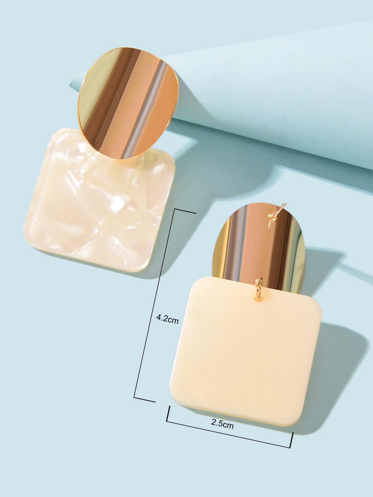 Korean Gold Square Geometric Acrylic Stud Costume Earrings Female Party Jewelry-3