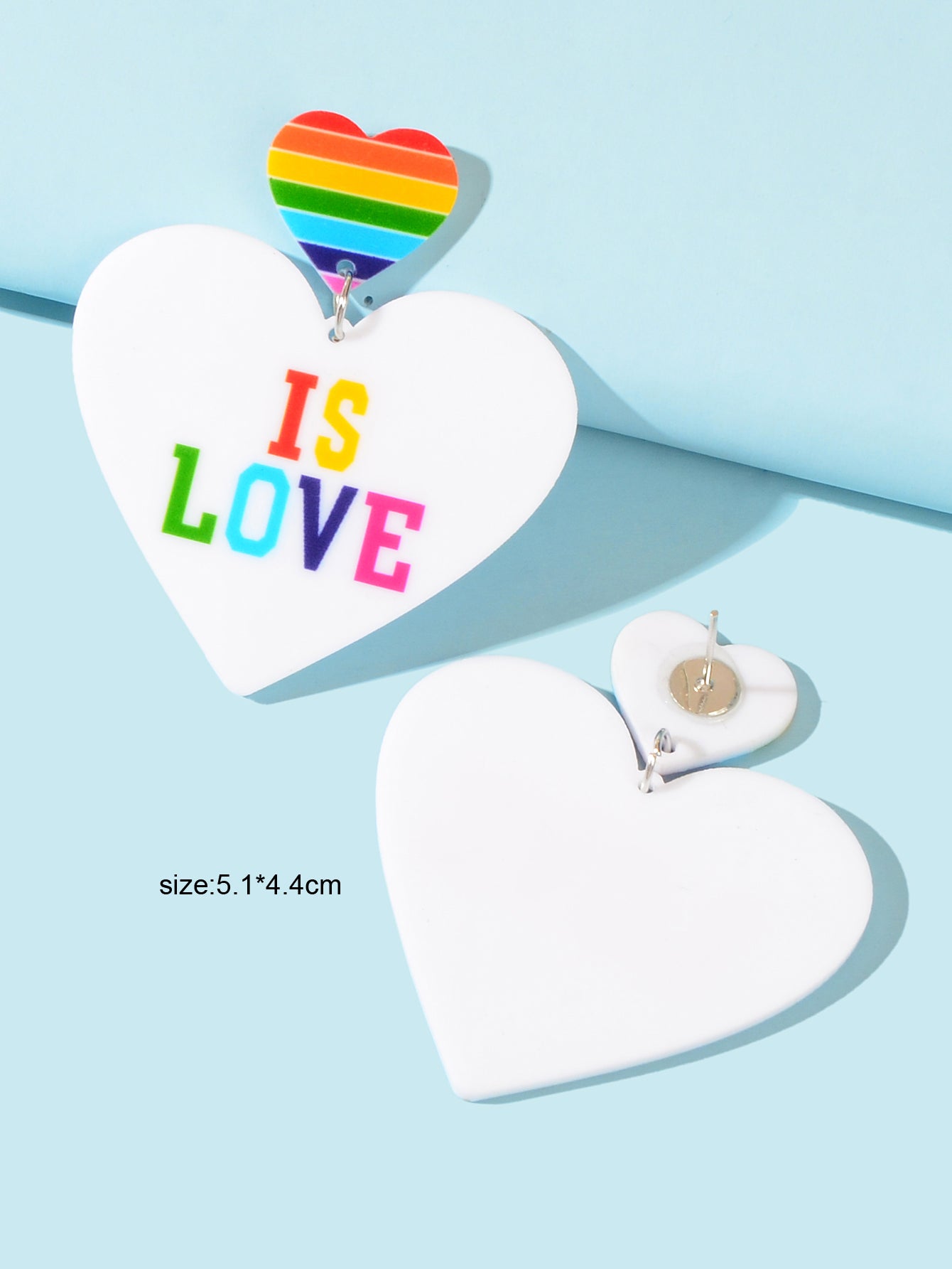 Rainbow Resin Heart Love Letter Asymmetrical Dangle Pierced Earrings Jewellery-3