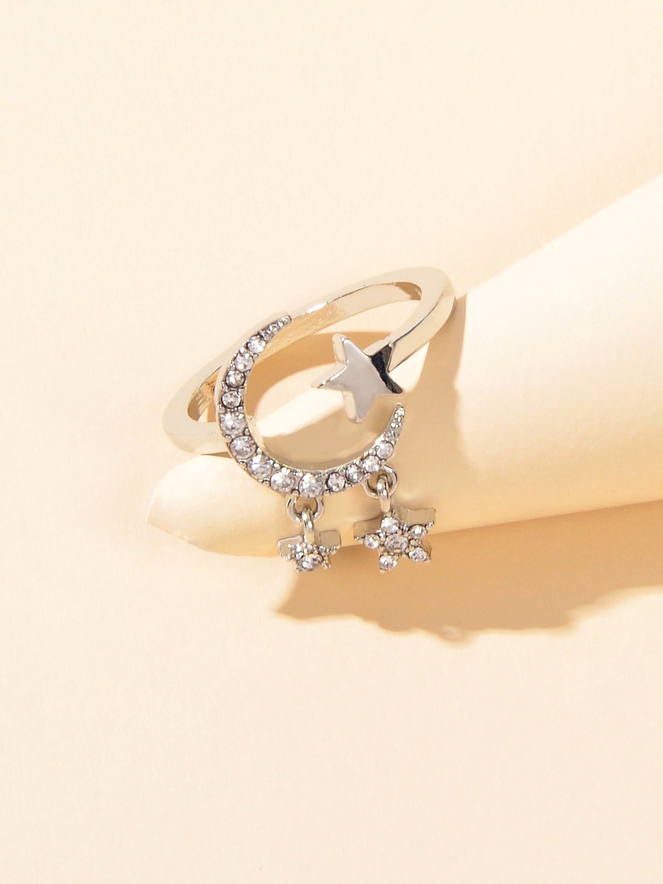 Wedding Anniversary Jewellery Rhinestone Star Charm Moon Finger Ring Women Band-3