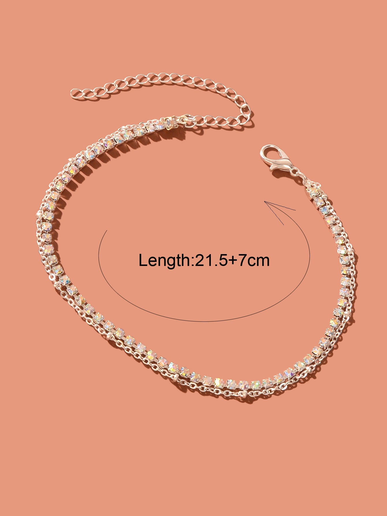 Summer Rhinestone Decor Double Layer Silver Chain Anklet Beach Foot Jewellery-3