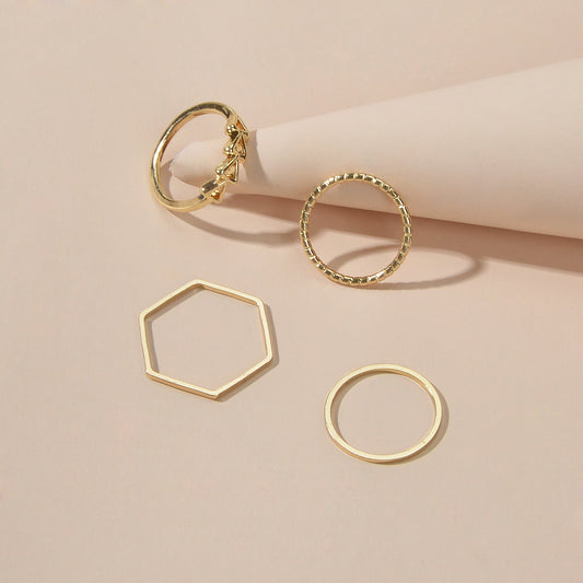 Multiple 4 pcs Metal Triangle Minimalist Knuckle Letter Midi Finger Rings Set-1