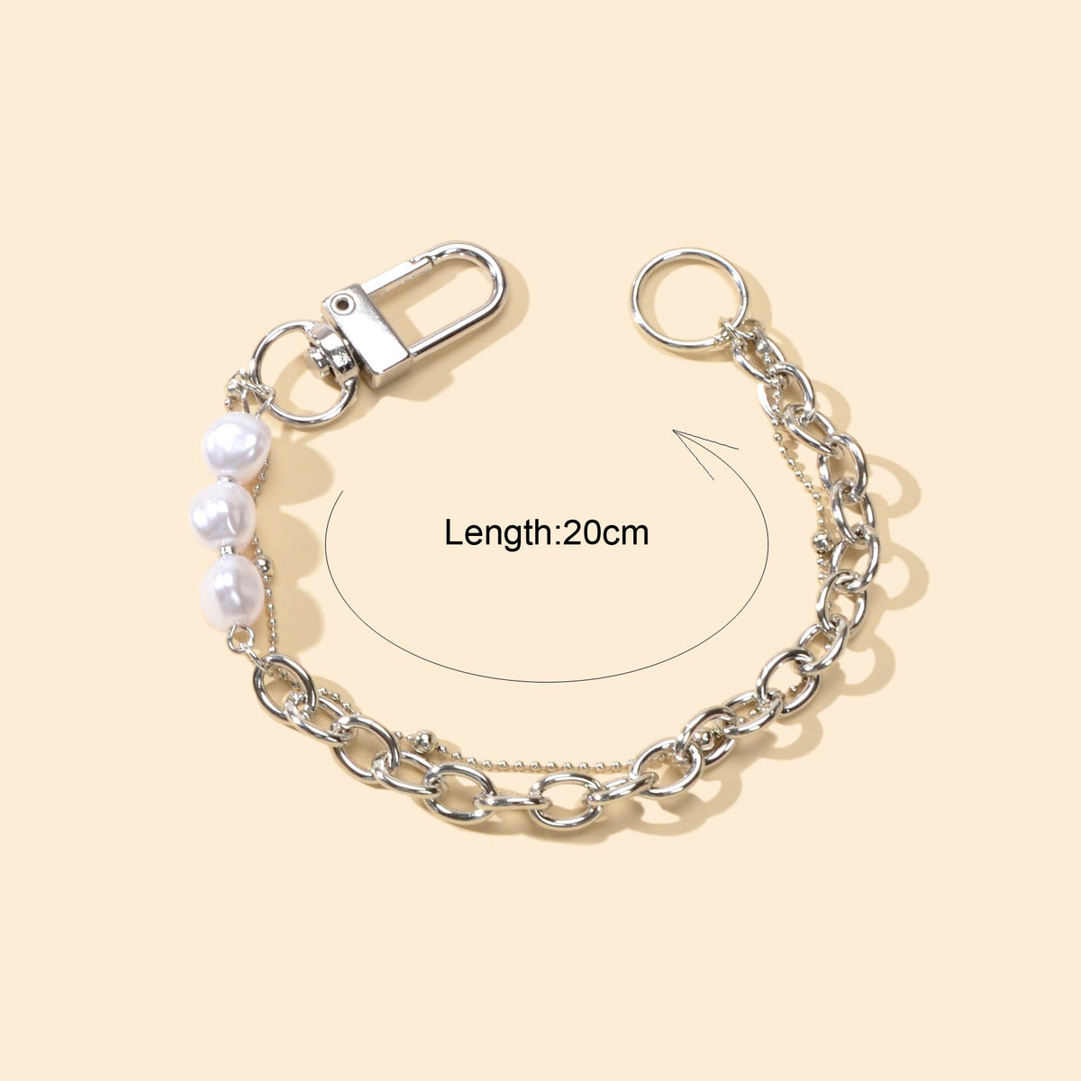 Punk Retro Faux Pearl Decor Double layer Silver Chain Lock Fashion Bracelet Gift-3