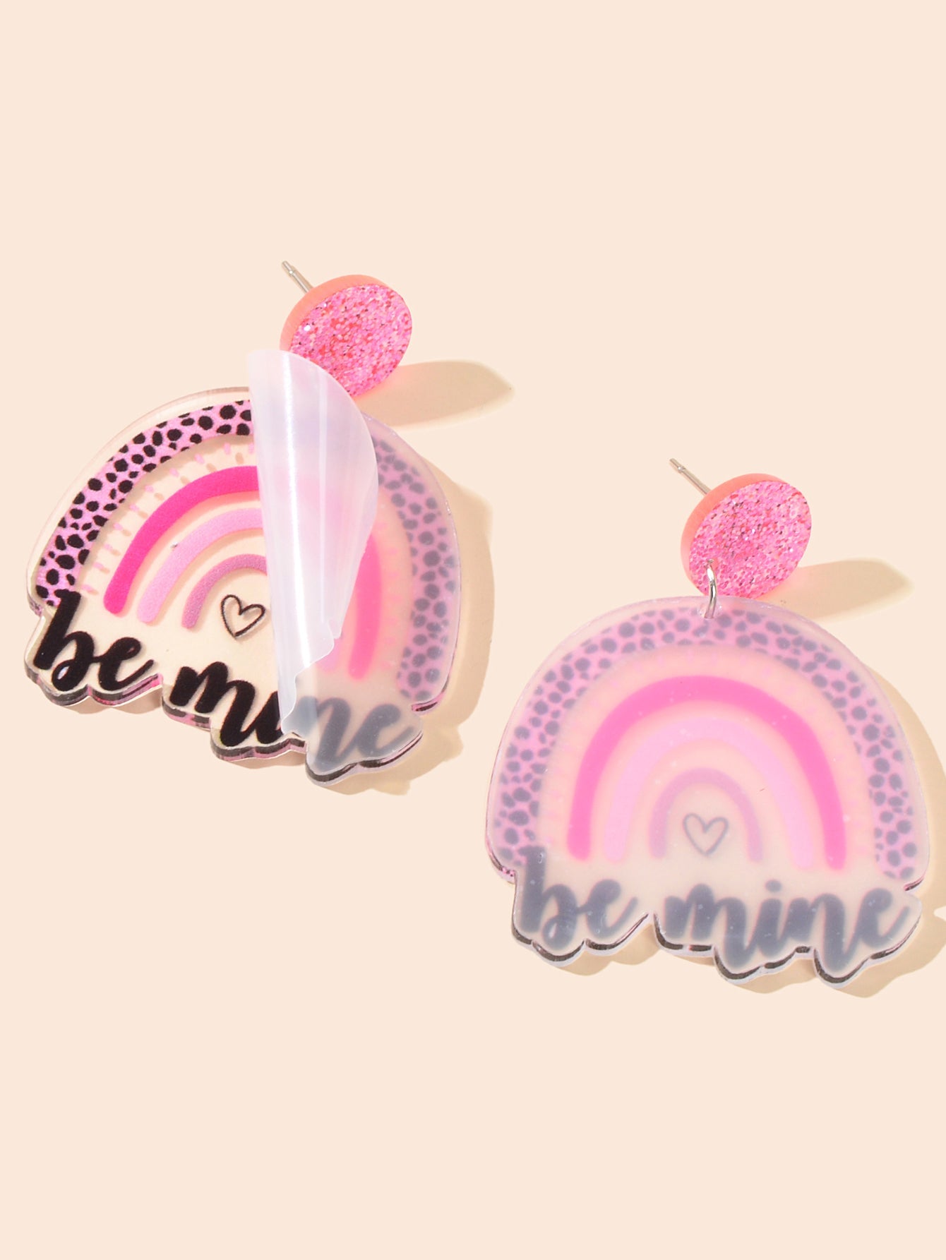 Sweet Y2k Style Pink Leopard Heart Rainbow Letter Acrylic Dangle Chunky Earrings-4