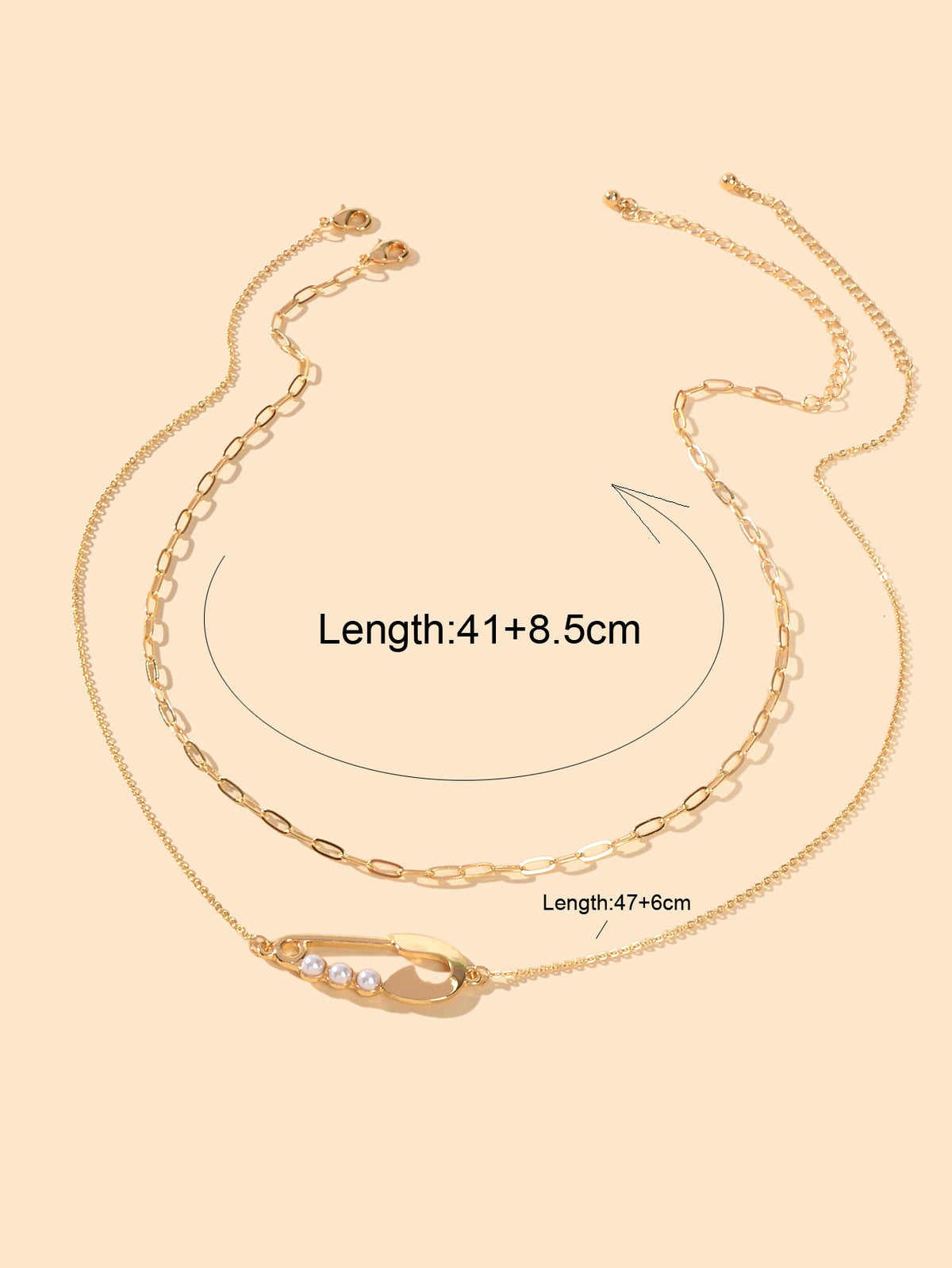 2pcs Popular Accessories Gold Chain Pearl Decor Pin Charm Necklace Women Jewelry-4