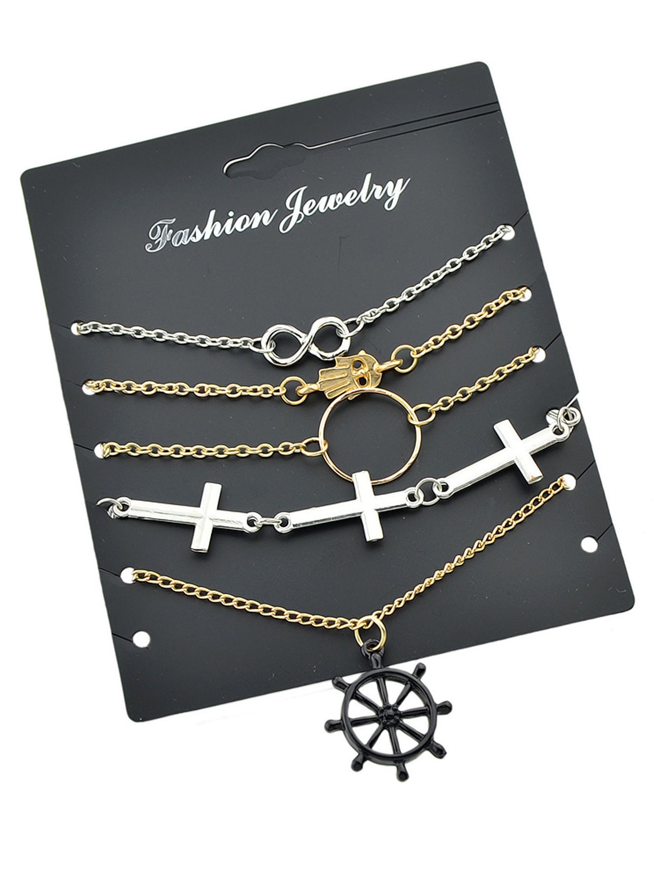 5pcs Nautical Silver Gold Chain Hand Infinity Cross Rudder Charm Bracelets set-4