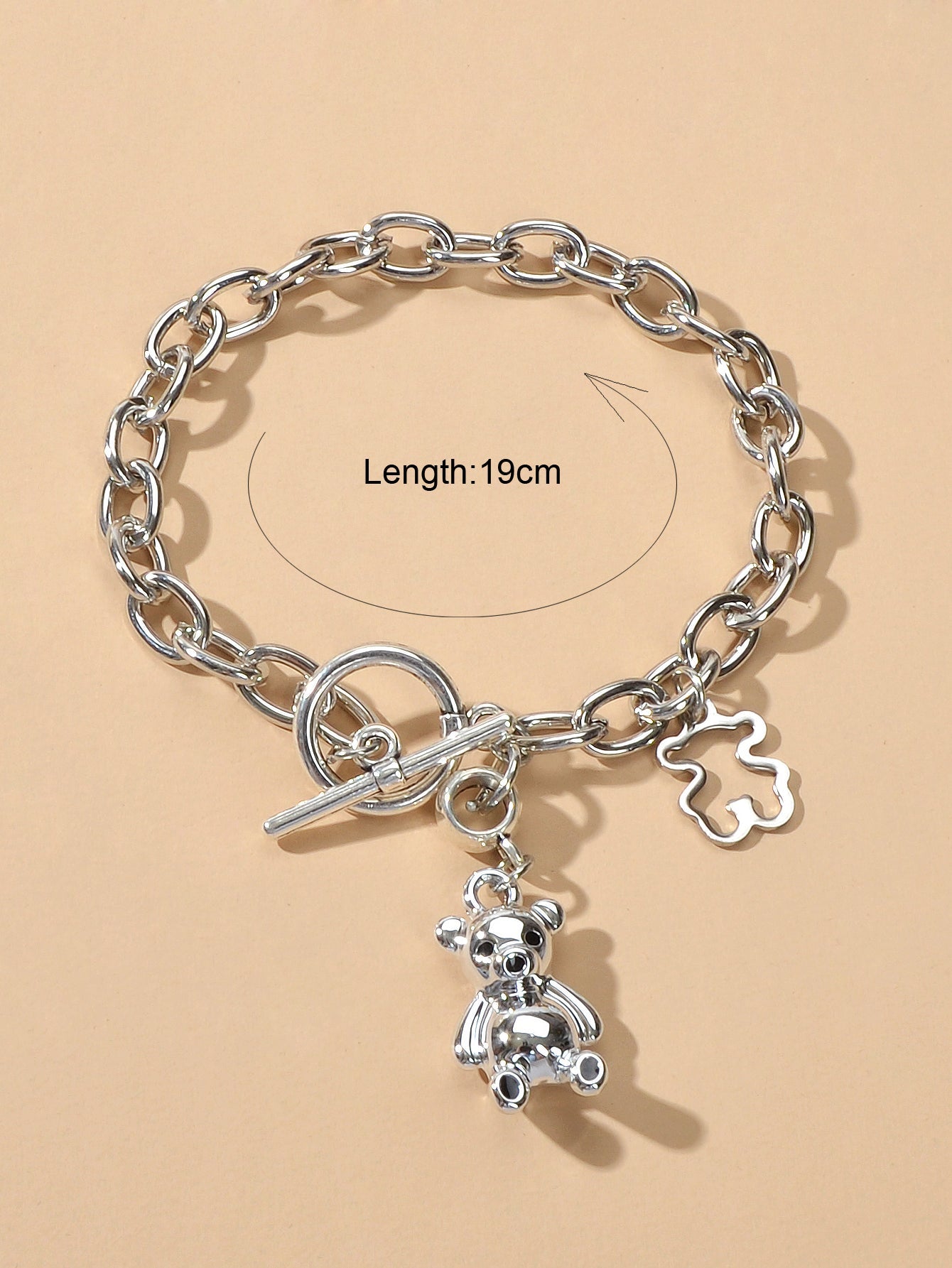Designer Silver Bear Charm Dainty Cuban Chunky Link Paperclip Chain Bracelets-4