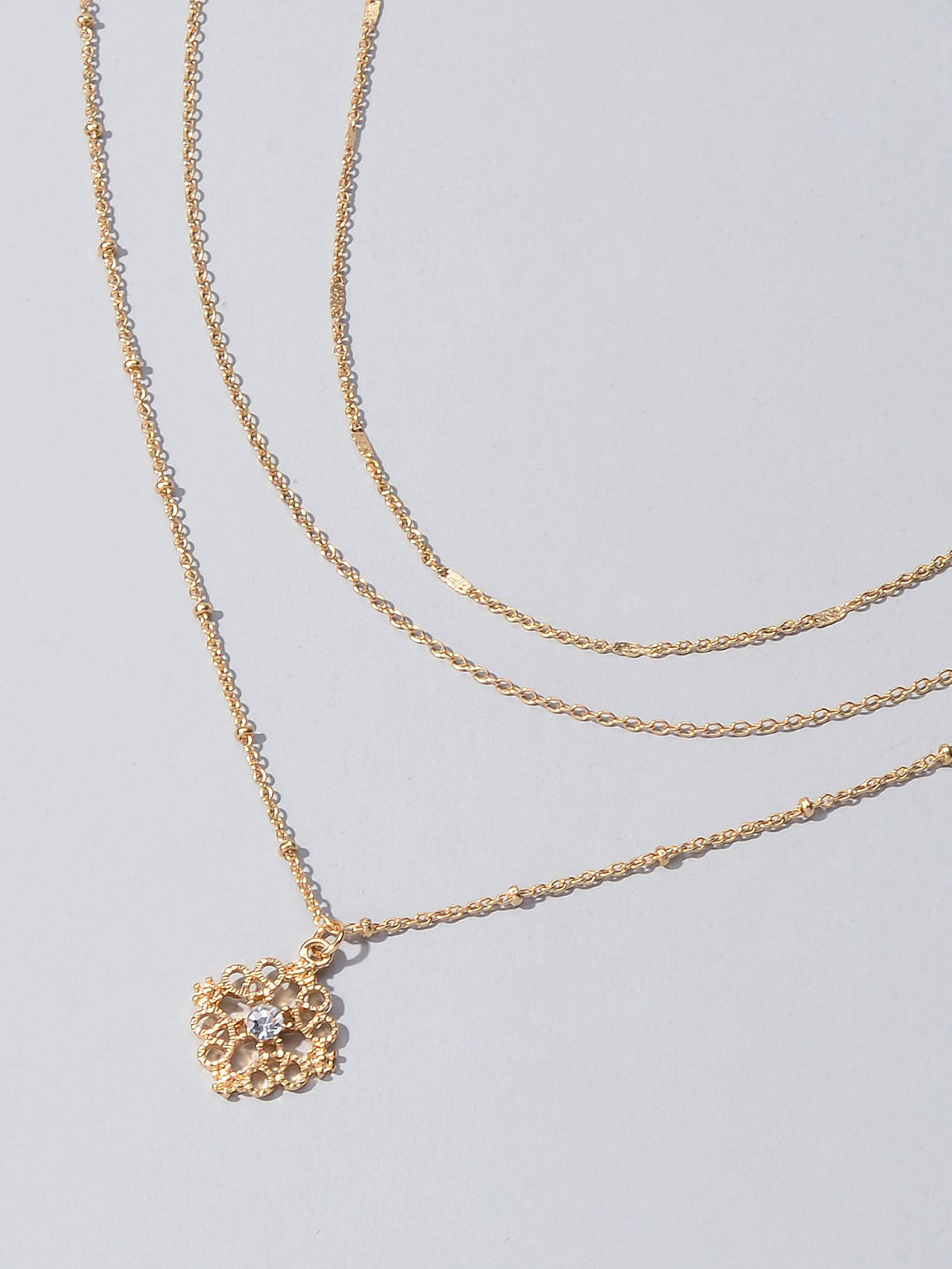 3pcs Female Jewelry Beautiful Multiple Gold Chain Flower Pendant Trendy Necklace-4
