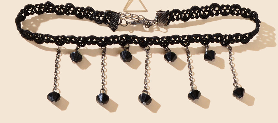 4 pcs Classic Black Gothic Tattoo Lace Chokers Beads Tassel Necklaces Party Gift-4