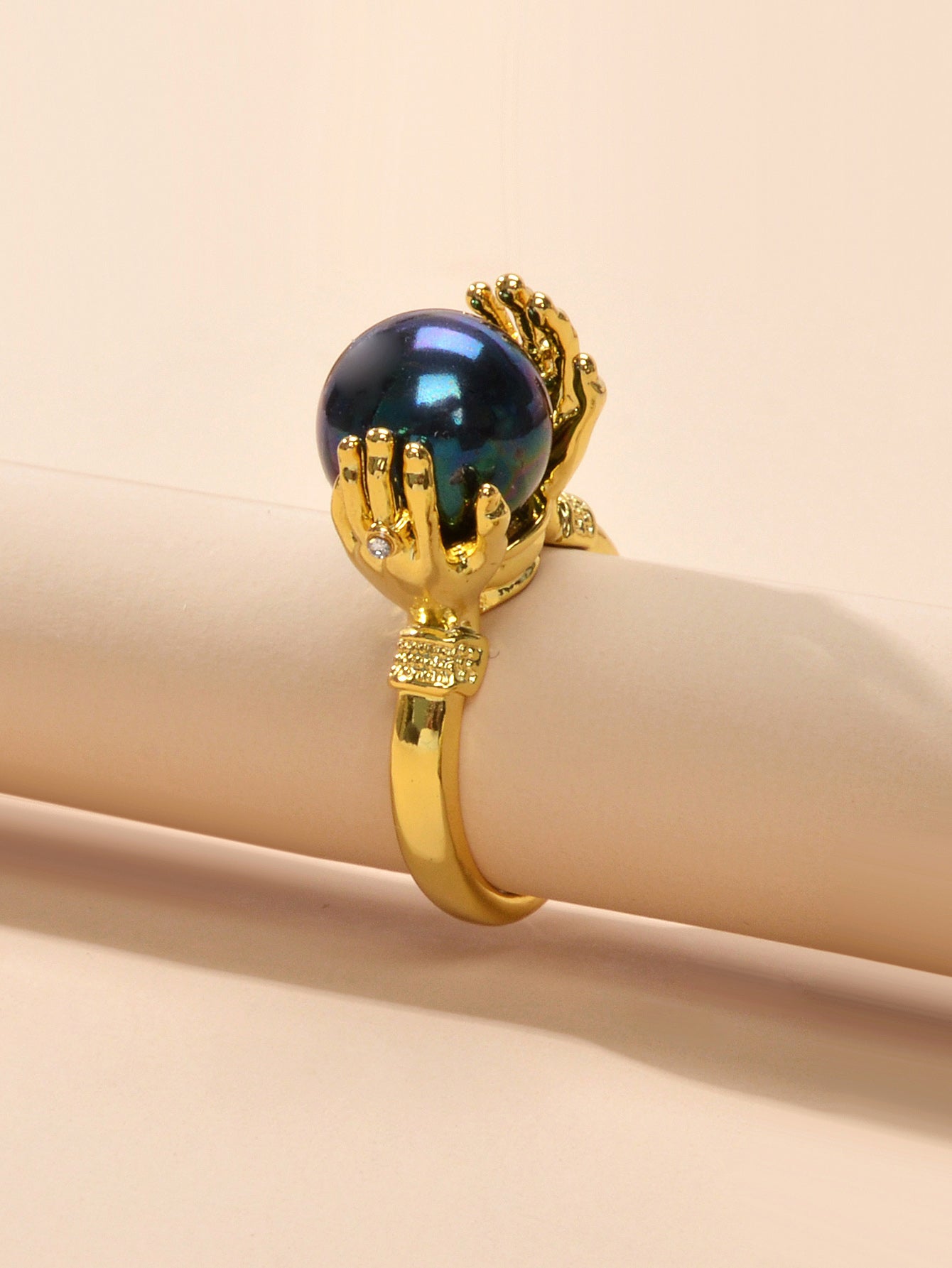 Anniversary Wedding Unique Blue Beads Gold Hand Dome Ring Retro Women Teens Band-4