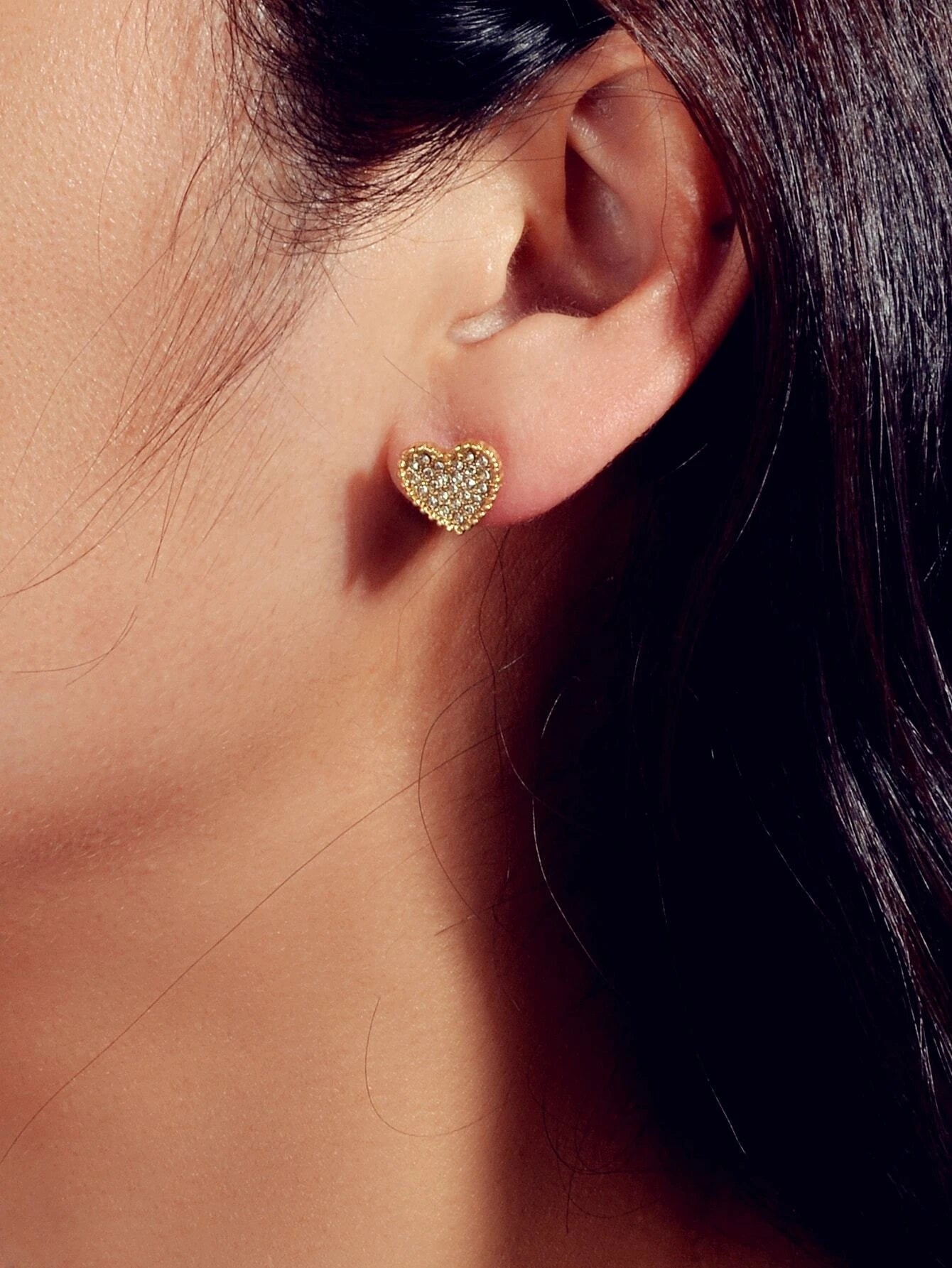 Full Rhinestone Red Enamel Heart Asymmetric Stud Gift Earrings For Women Teens-4