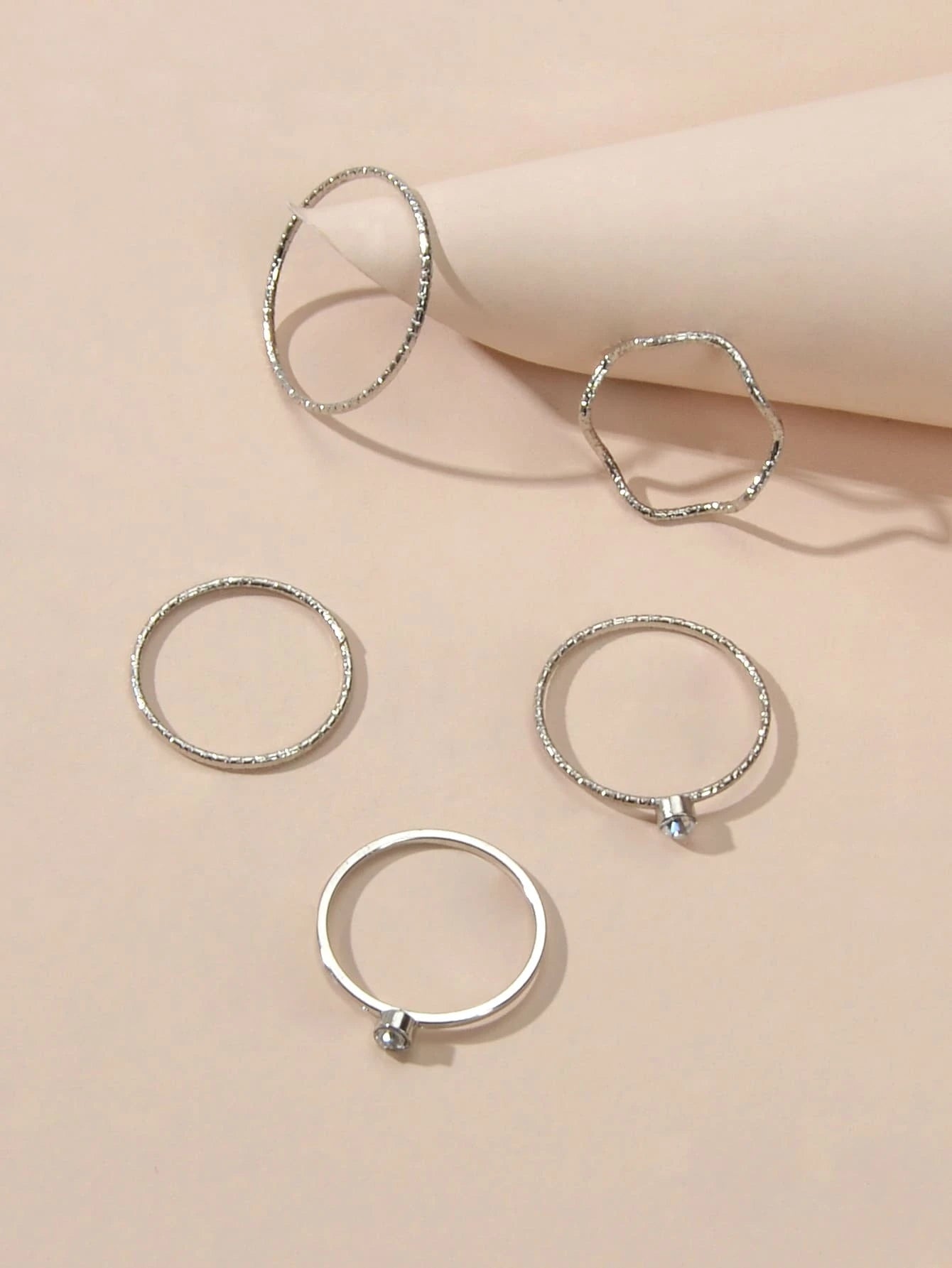 1pc Rhinestone Tennis Bracelet 5pcs Silver Midi Finger Knuckle Rings Set Jewelry-4