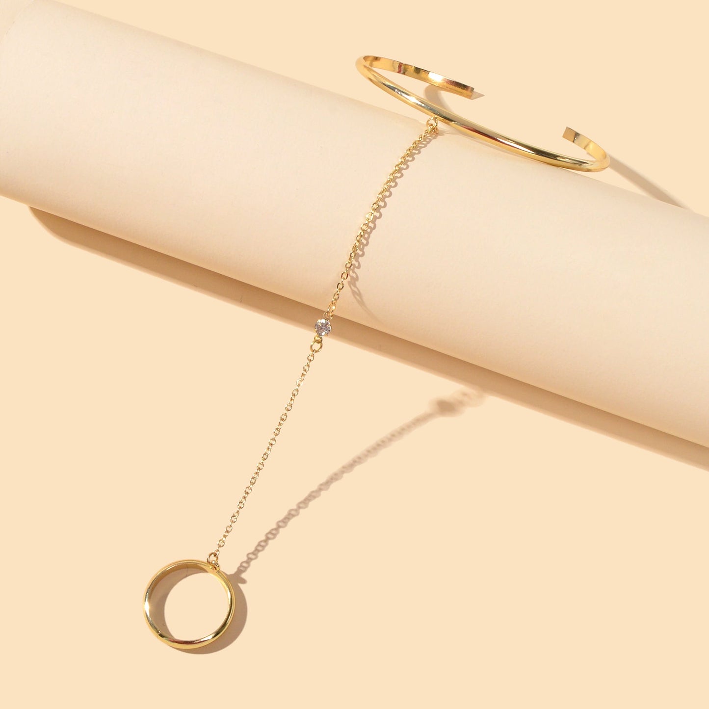 Punk Gold Chain Open Cuff Bangle with Finger Statement Women Slave Bracelets-3