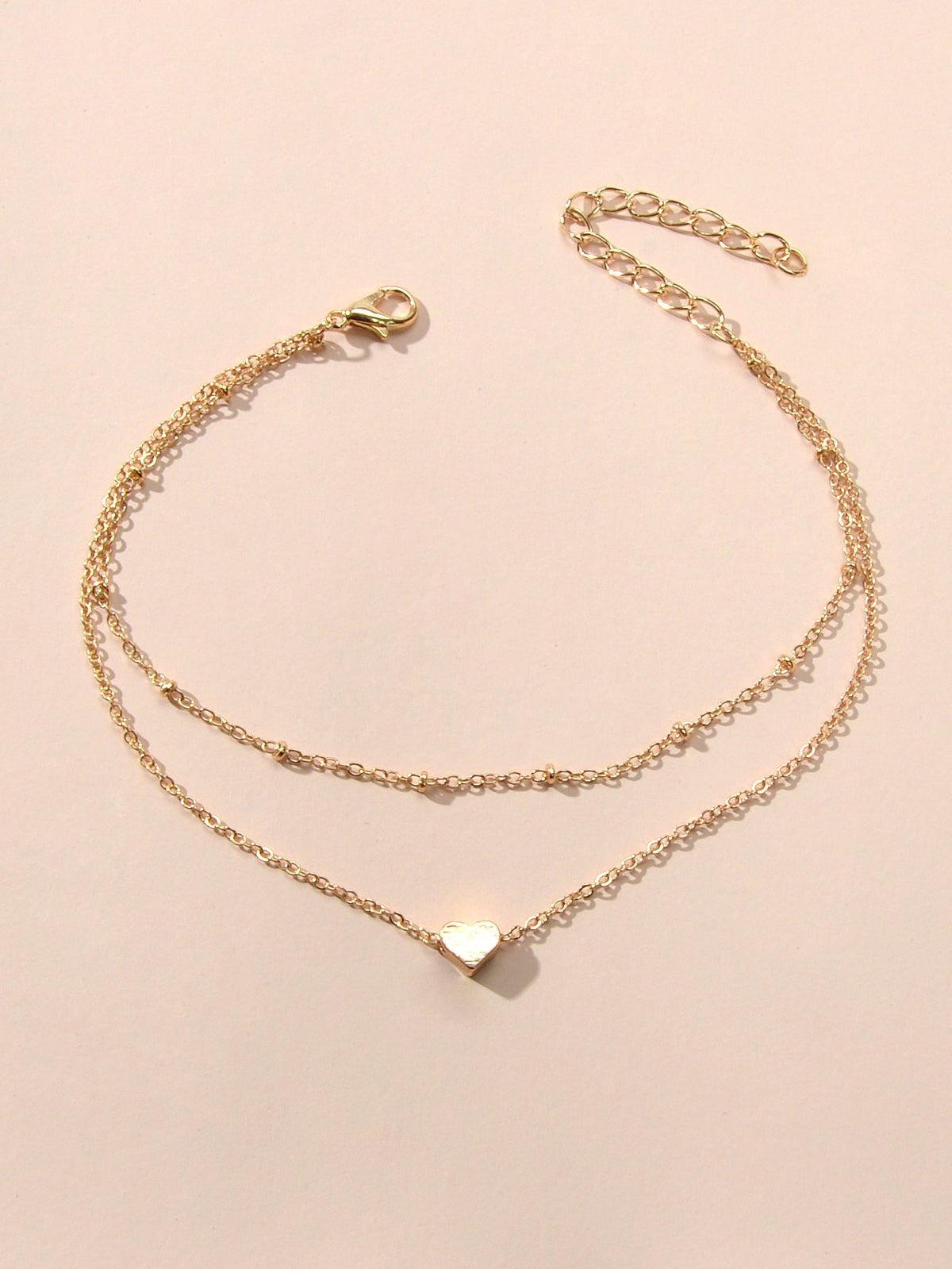 Multi-layer Gold Chain Love Heart Charm Anklet Knuckle Curved Multiple Rings set-4