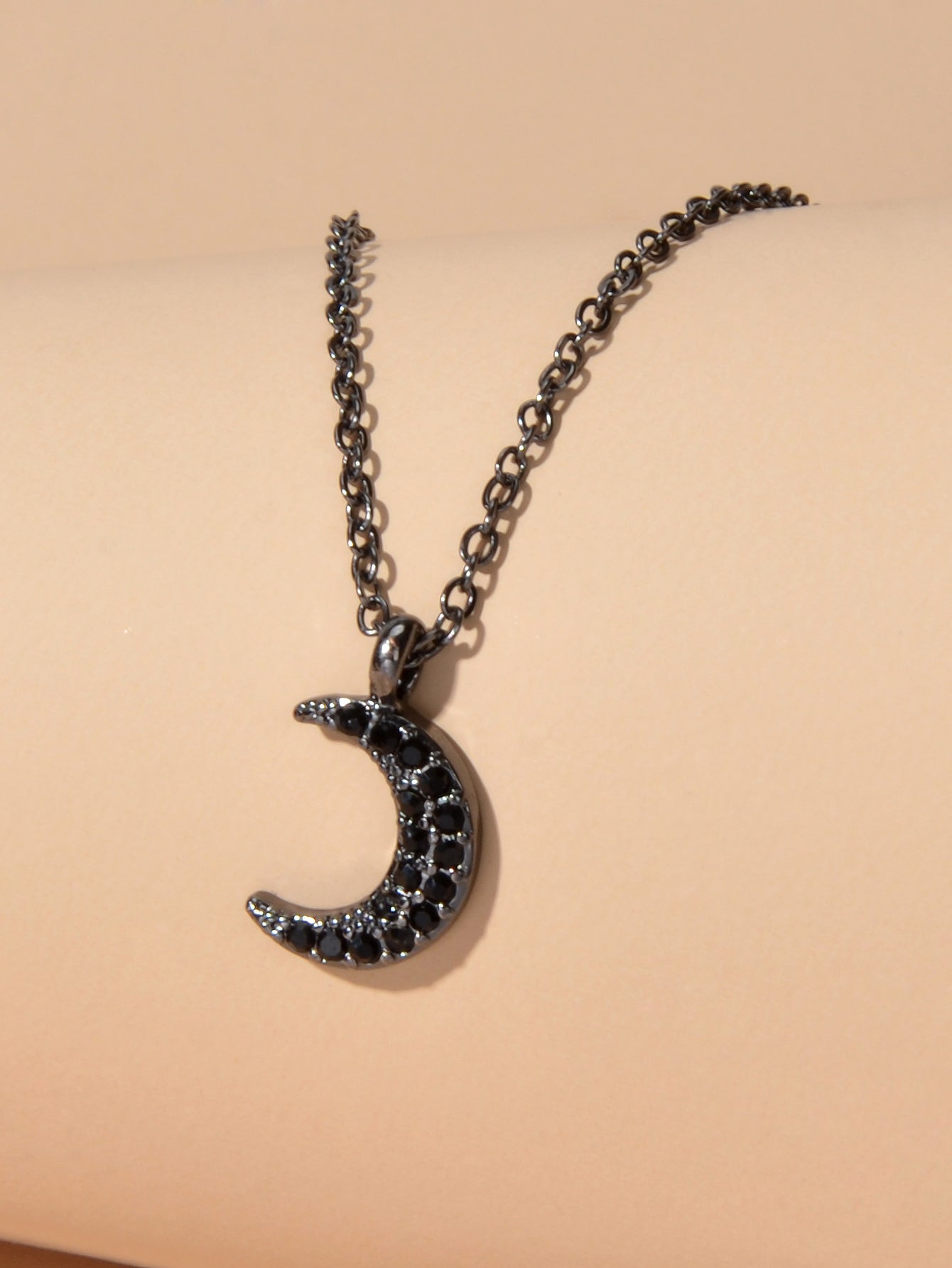 Rock Jewellery Black Cute Crescent Moon Pendant Necklace Minimalist Accessories-3