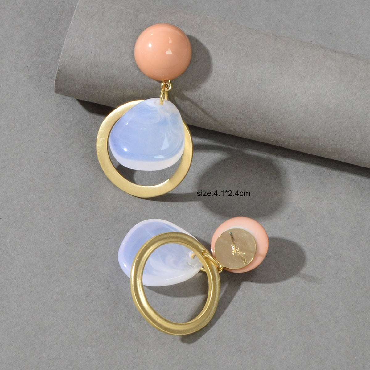 Elegant Round Water Drop Beads Gold Circle Dangle Hypoallergenic Stud Earrings-4