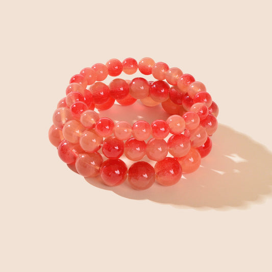 3 pcs Trendy Red Glass Beads Layered Elastic Bracelet Bangle set Jewellery-1