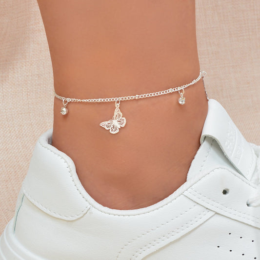 Gold Silver Chain Rhinestone Butterfly Charm Anklet Summer Beach Foot Jewellery-1