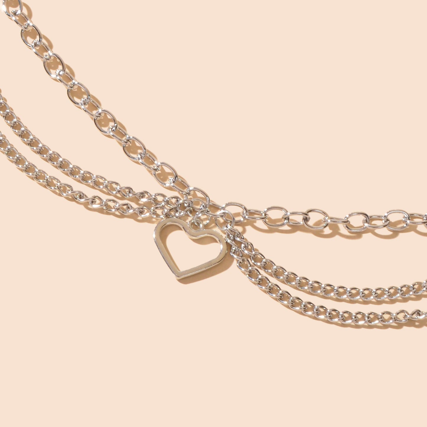 Foot Jewelry Multi-layer Silver Chain Tassel Heart Charm Adjustable Beach Anklet-4