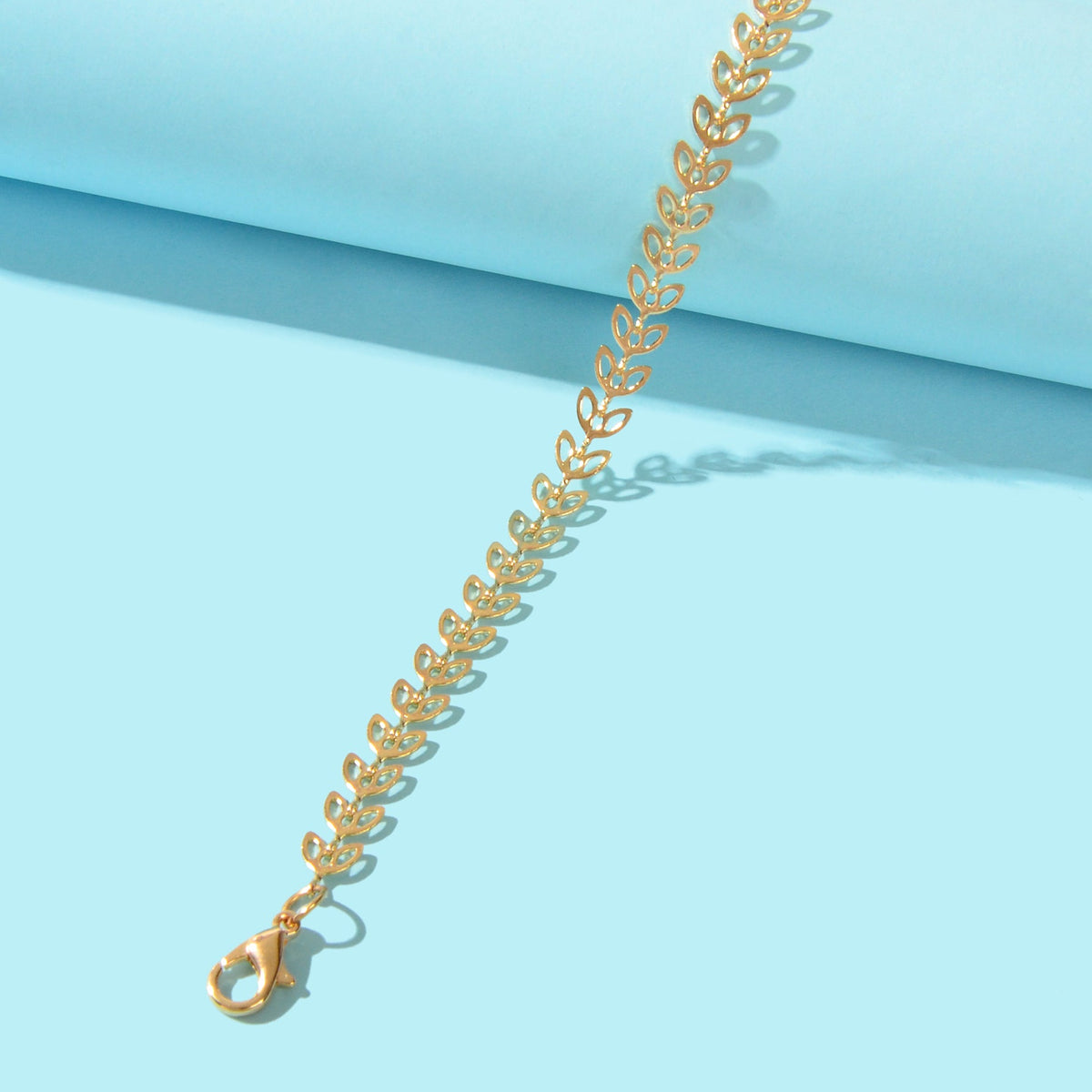 Exquisite Golden Hollow Wheat Leaf Shape Link Chain Anklet Beach Foot Jewelry-4