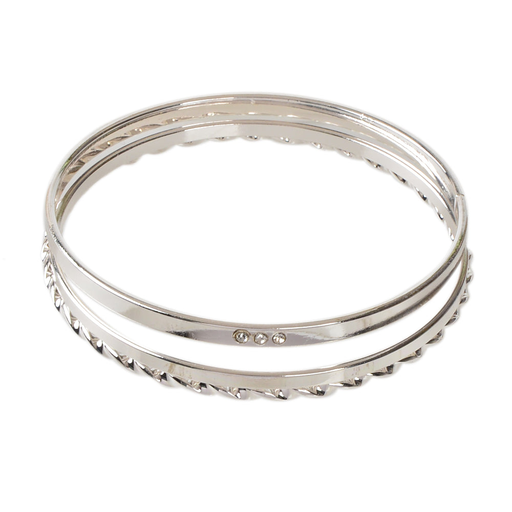 3 pcs Ladies Jewellery Rhinestone Silver Multiple Stackable Bangles Bracelet set-4