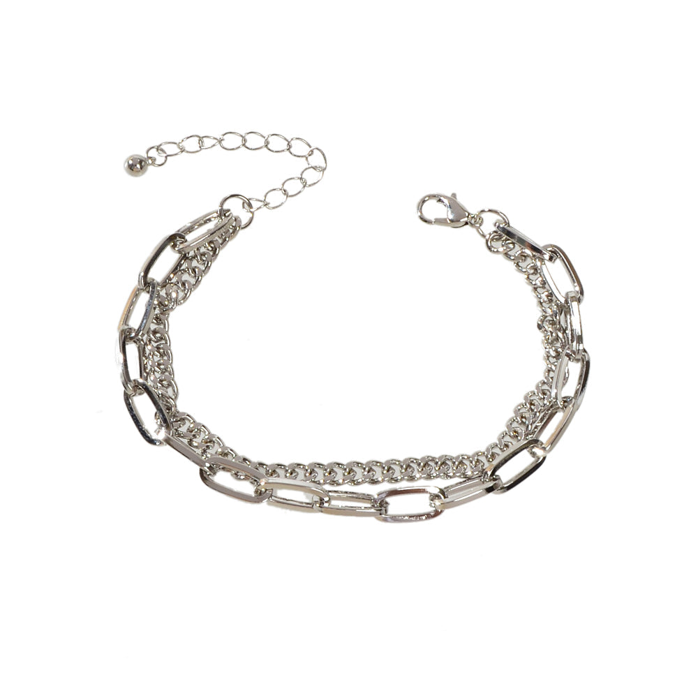 Double layer Silver Chunky Chain Bracelet Women Teens Punk Beach Jewellery Gift-4