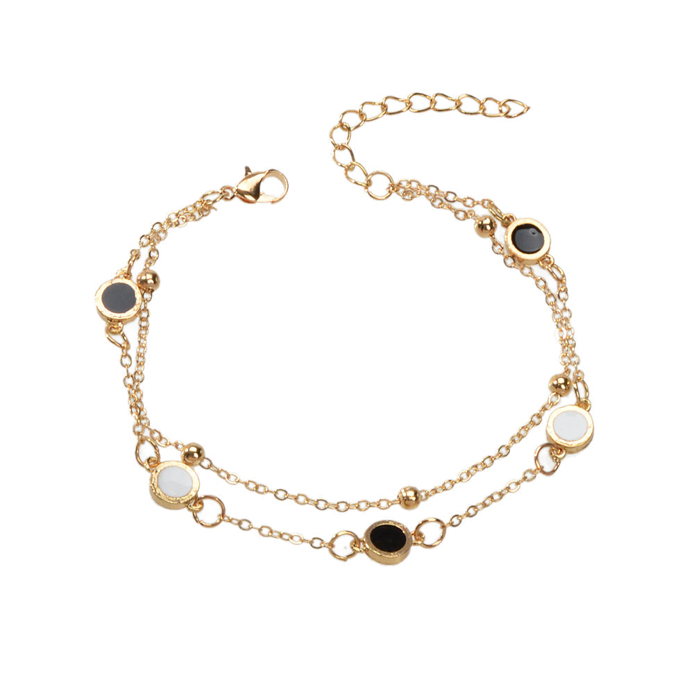 AU Local Black White Round Disc Double Layer Women Bracelet Gold Wrist Chain-4