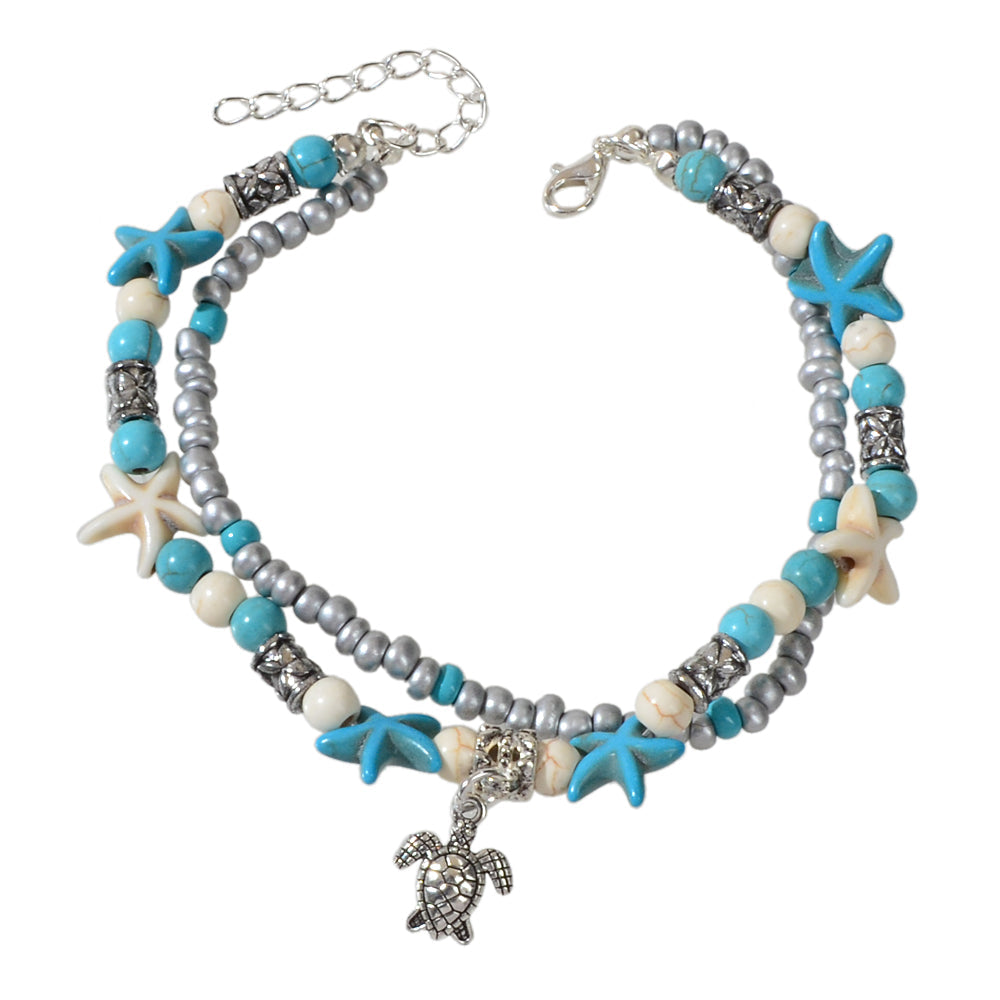 AU Stock Ethnic Foot Beach Turquoise Starfish Double layer Anklet Bracelet Gift-4