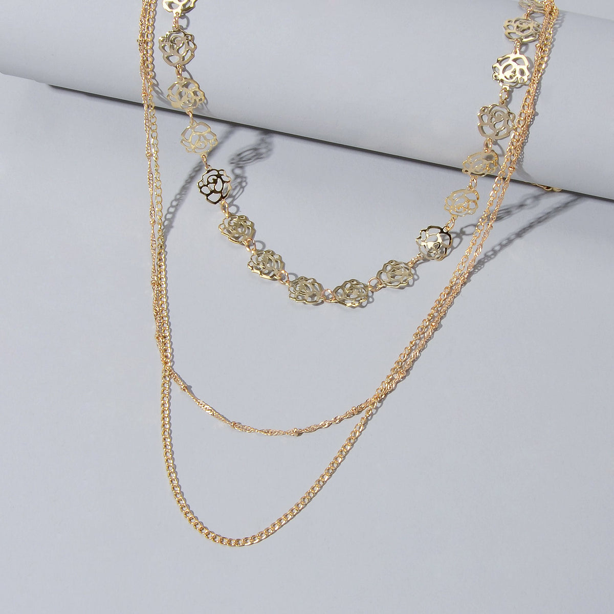 Multi-layer Gold Chain Flower Collar Necklace Ladies Fashion Party Accessories-4