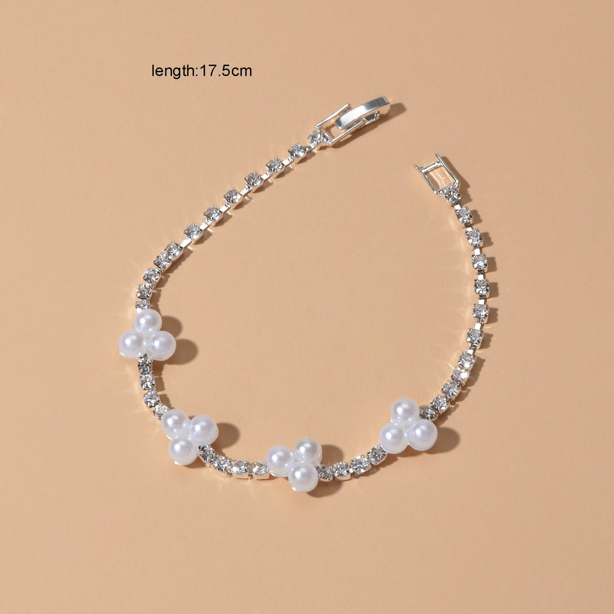Luxurious Anniversary Wedding Jewellery Rhinestone Pearl Silver Chain Bracelets-4