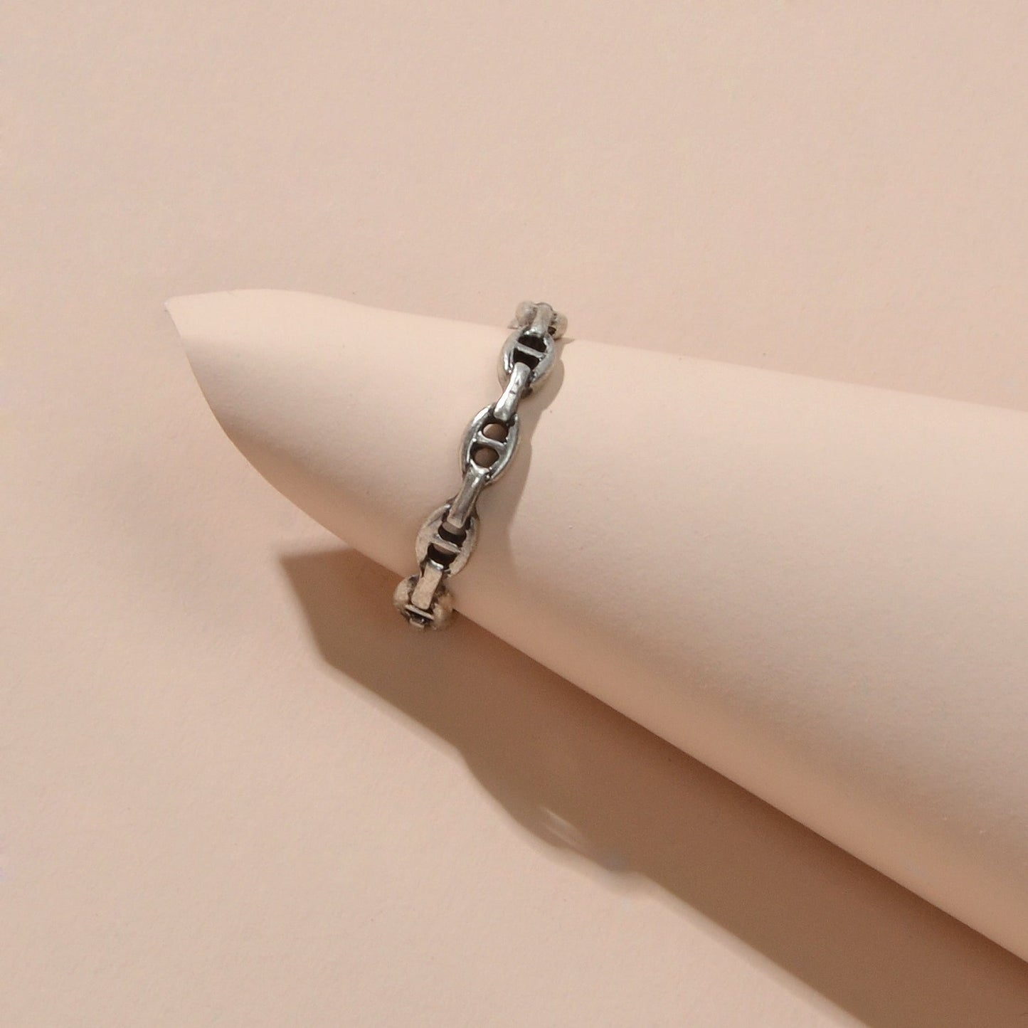Minimalist Design Silver Metal Finish Lock Link Cool Punk Goth Open Finger Ring-3