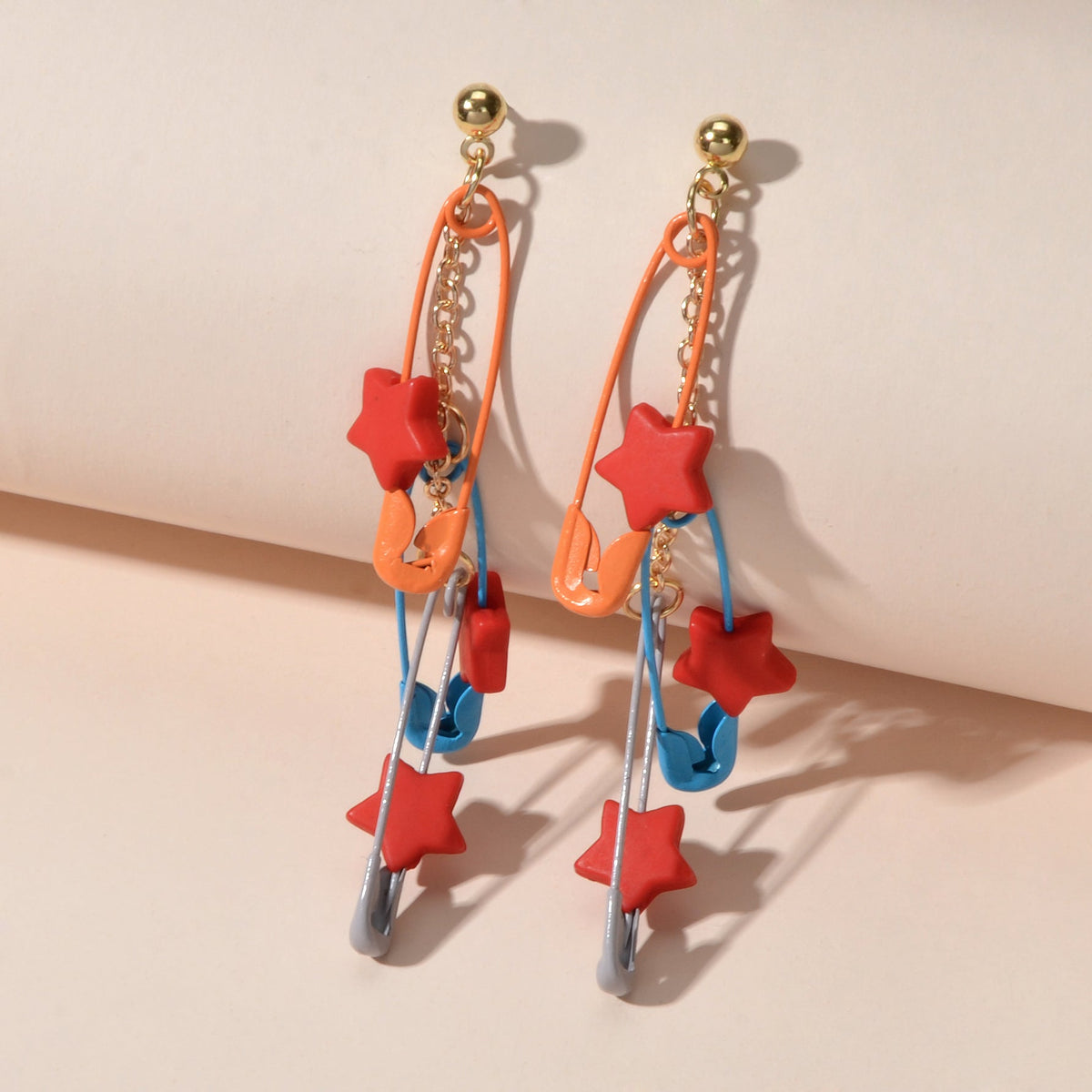 Unique Designer Hip Hop Jewellery Multi-colored Pin Star Charm Dangle Earrings-4